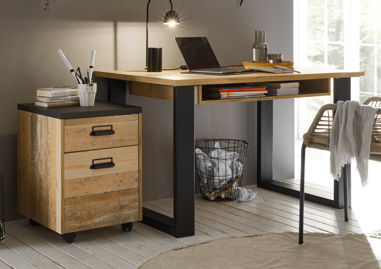 Furn.Design Rollcontainer Stove, (Bürocontainer in Used Wood Vintage und Anthrazit, 47 x 60 cm), Used Wood Vintage, mit Soft-Close