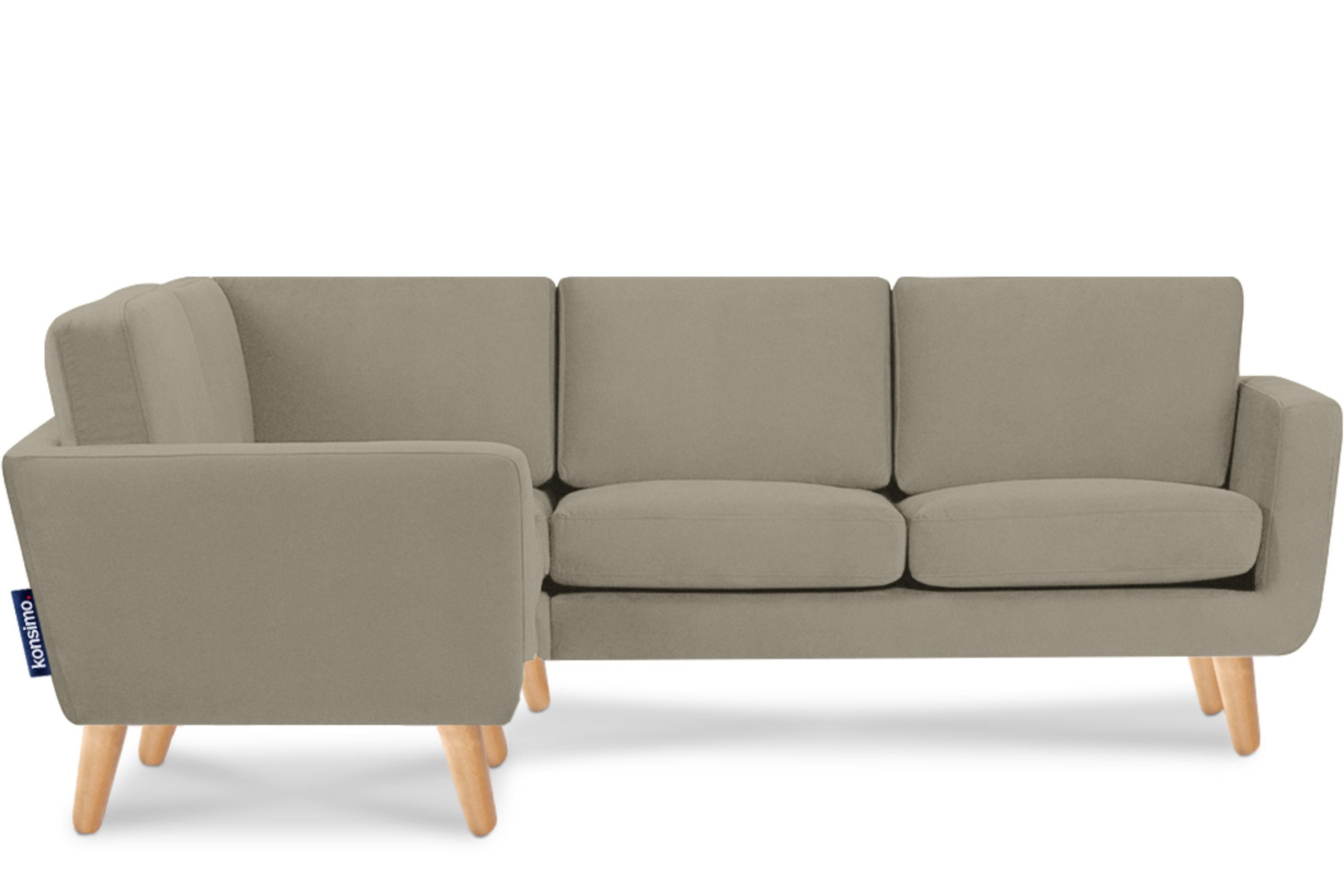 KONSIMO® Ecksofa TAGIO Linke Eckcouch, hergestellt in Europa, 5 Jahre Garantie, Scandi-Stil, mit Armlehnen, Gestell aus Massivholz