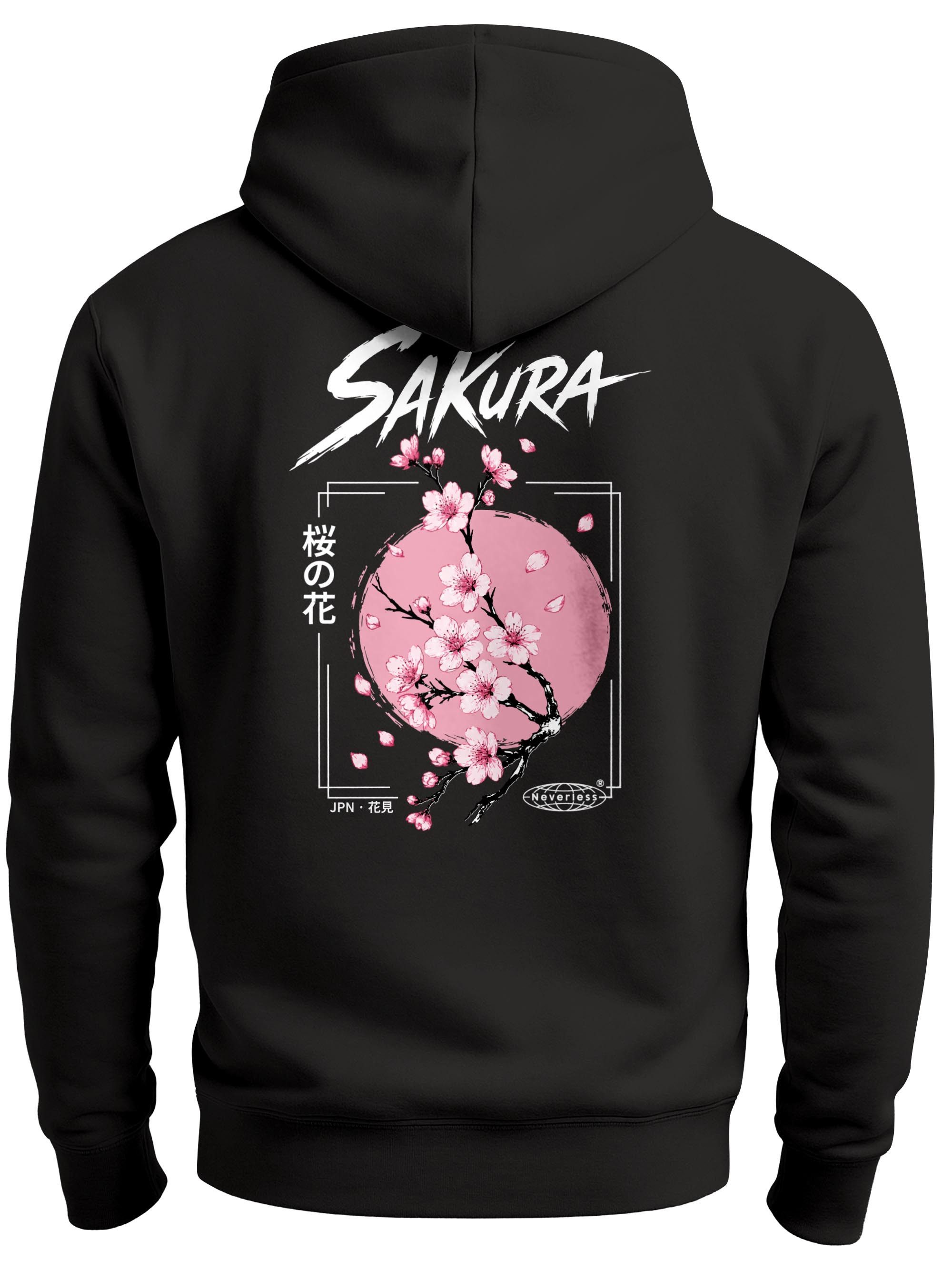 Neverless Hoodie Herren Hoodie Backprint - Design Sakura - Kapuzensweatshirt
