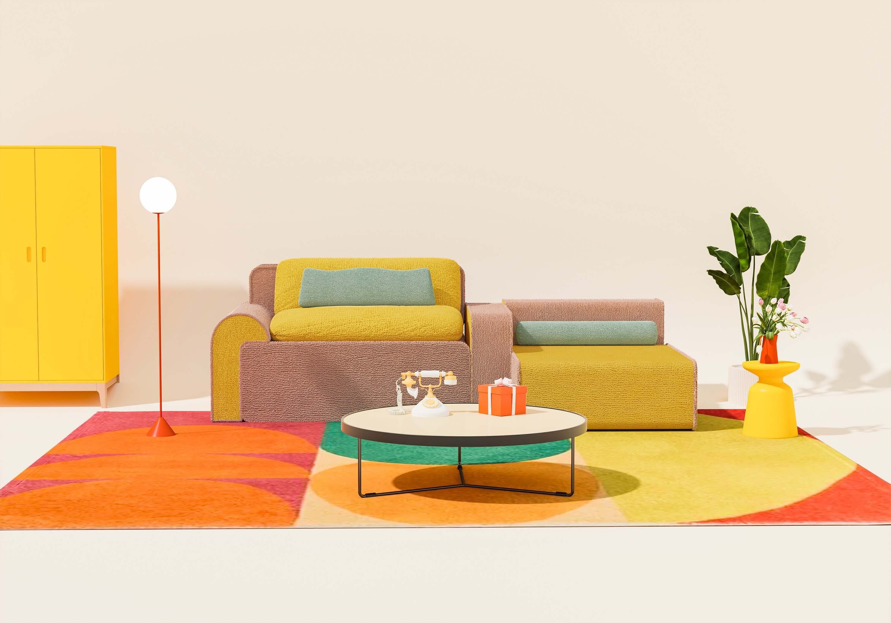 RUCENER Sofa Modulares Bodensofa 3-Sitzer, Lounge-Modulsofa, 213x90x78cm, 1 Teile, mit grober gestrickter Plüschoberfläche, 330cm Breite