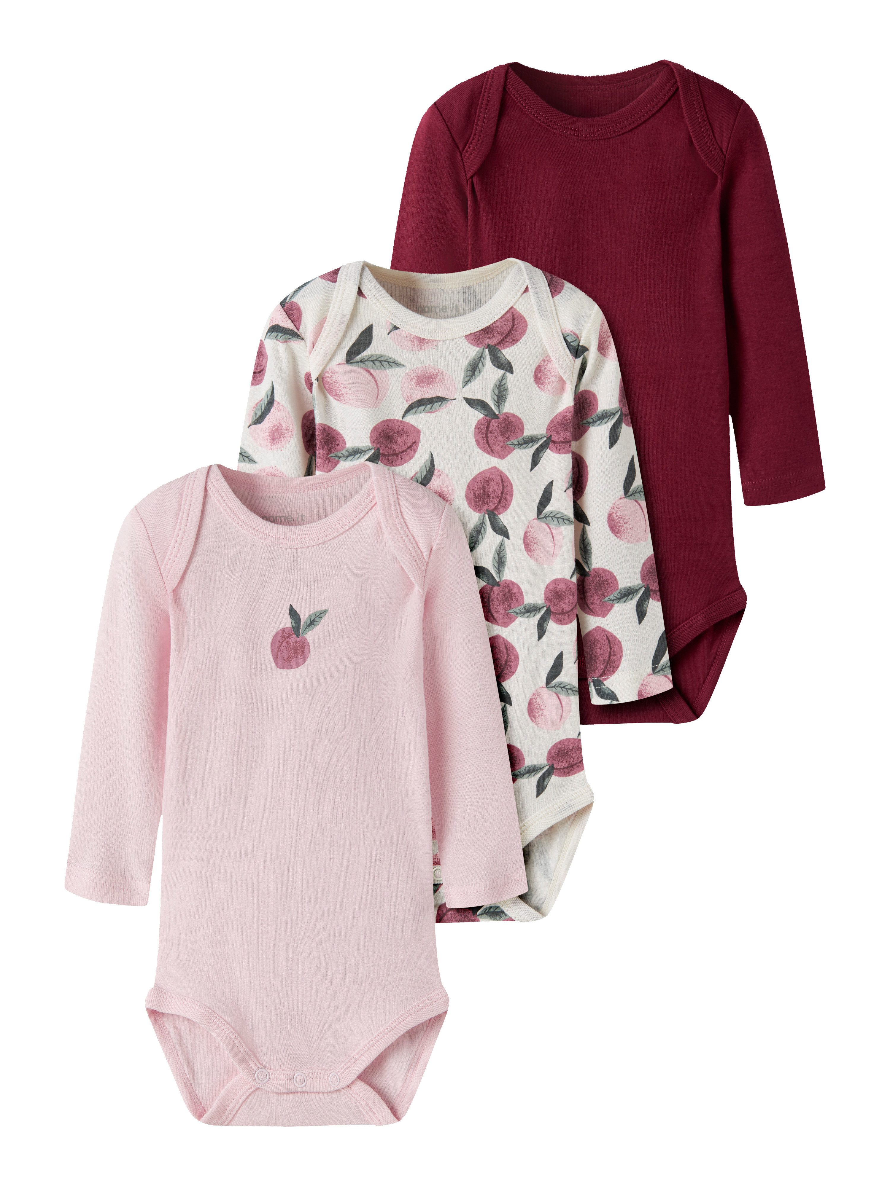 Name It Langarmbody NBFBODY 3P LS PEACHES NOOS (Packung, 3-tlg) Baumwolle, 3-er Packung