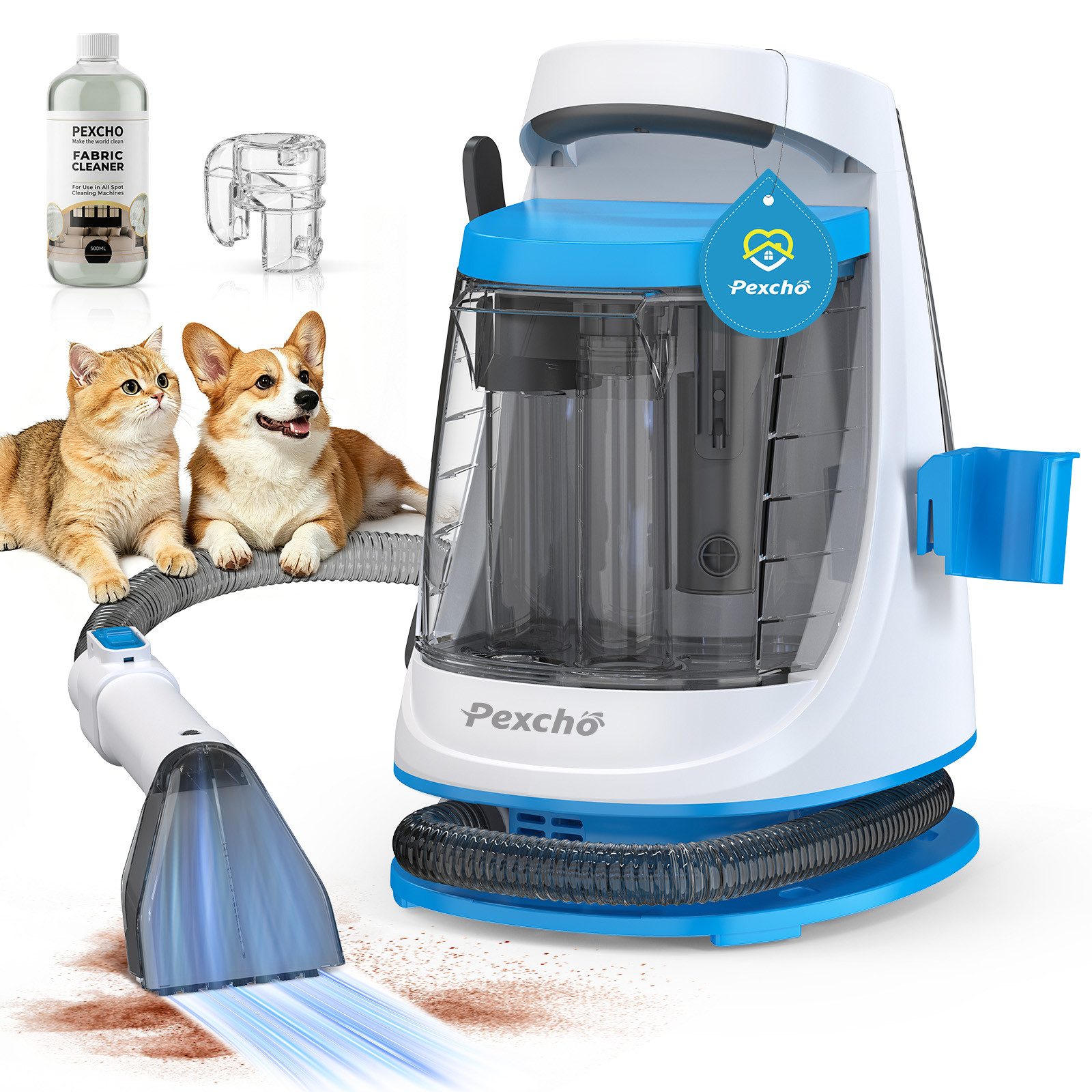 Rolipo Teppichreinigungsgerät Polsterreiniger Teppichreiniger Maschine,18kPa Saugkraft, 550 W, 1,2L+1,2L Wassertank, für Sofa/Treppe/Autositze/Haustier Flecken