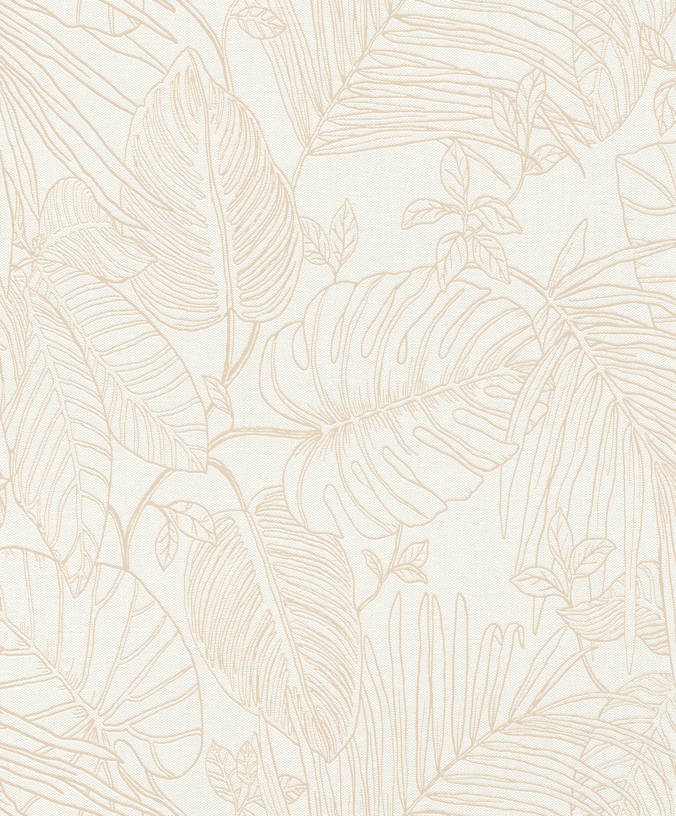 Rasch Vliestapete Monstera Blattmuster - Vliestapete Weiß Creme, floral, bedruckt, matt, (1 Rolle, 1 St., 10,05 m x 0,53 m), Lichtbeständige Farben - Feucht abwischbar - Restlost abziehbar