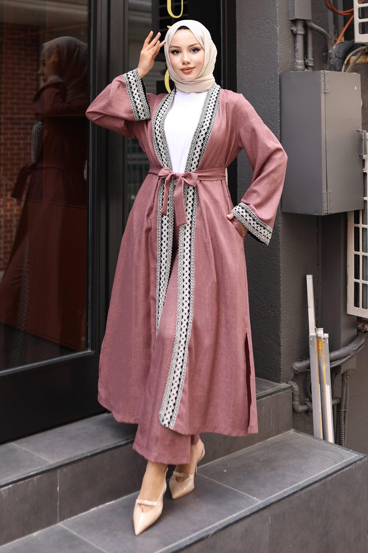 MODAMİHRAM Tunika Ethnisches Druck Kimono Set - Rose MSW19251-3 günstig online kaufen