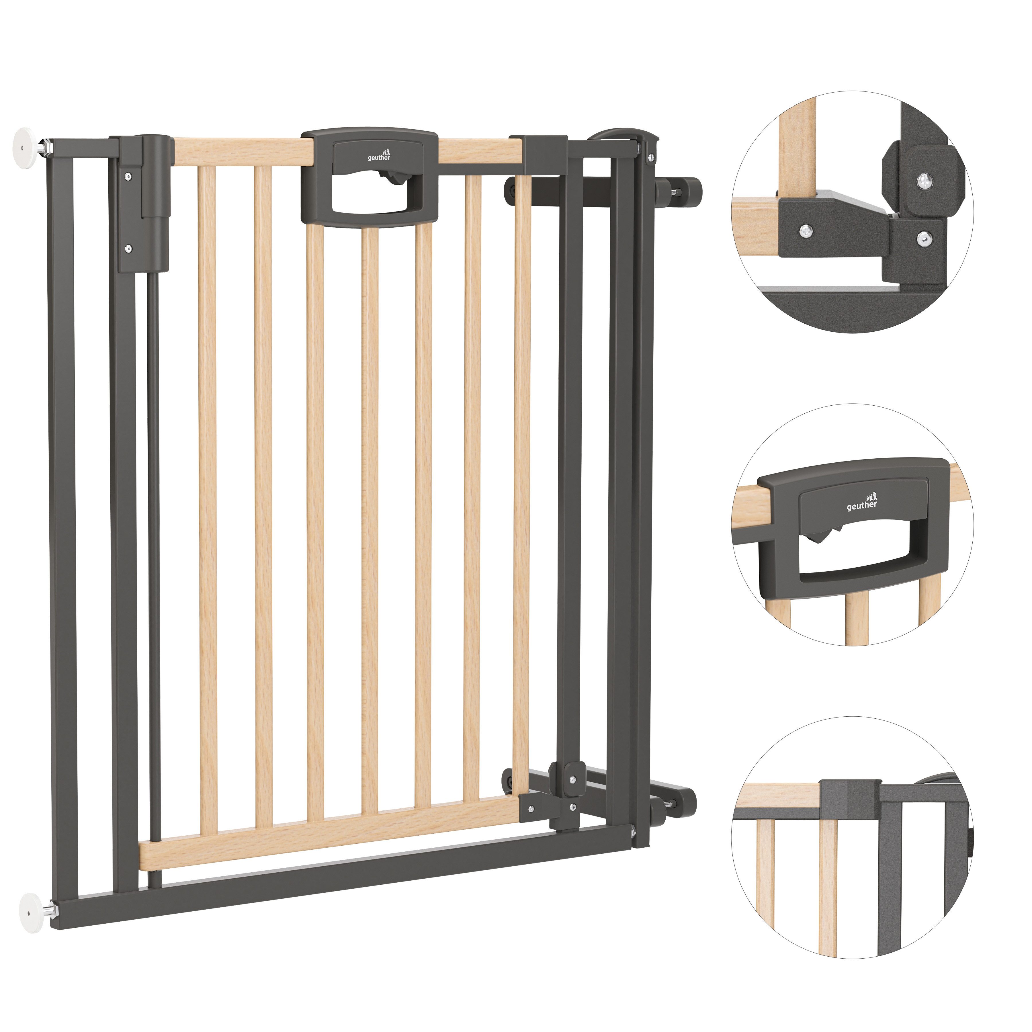 Geuther Дверной охранник Лестничные ворота ohne Bohren Easylock 84,5-124,5 cm, Kinderschutzgitter zum Klemmen - inkl. Türstopper
