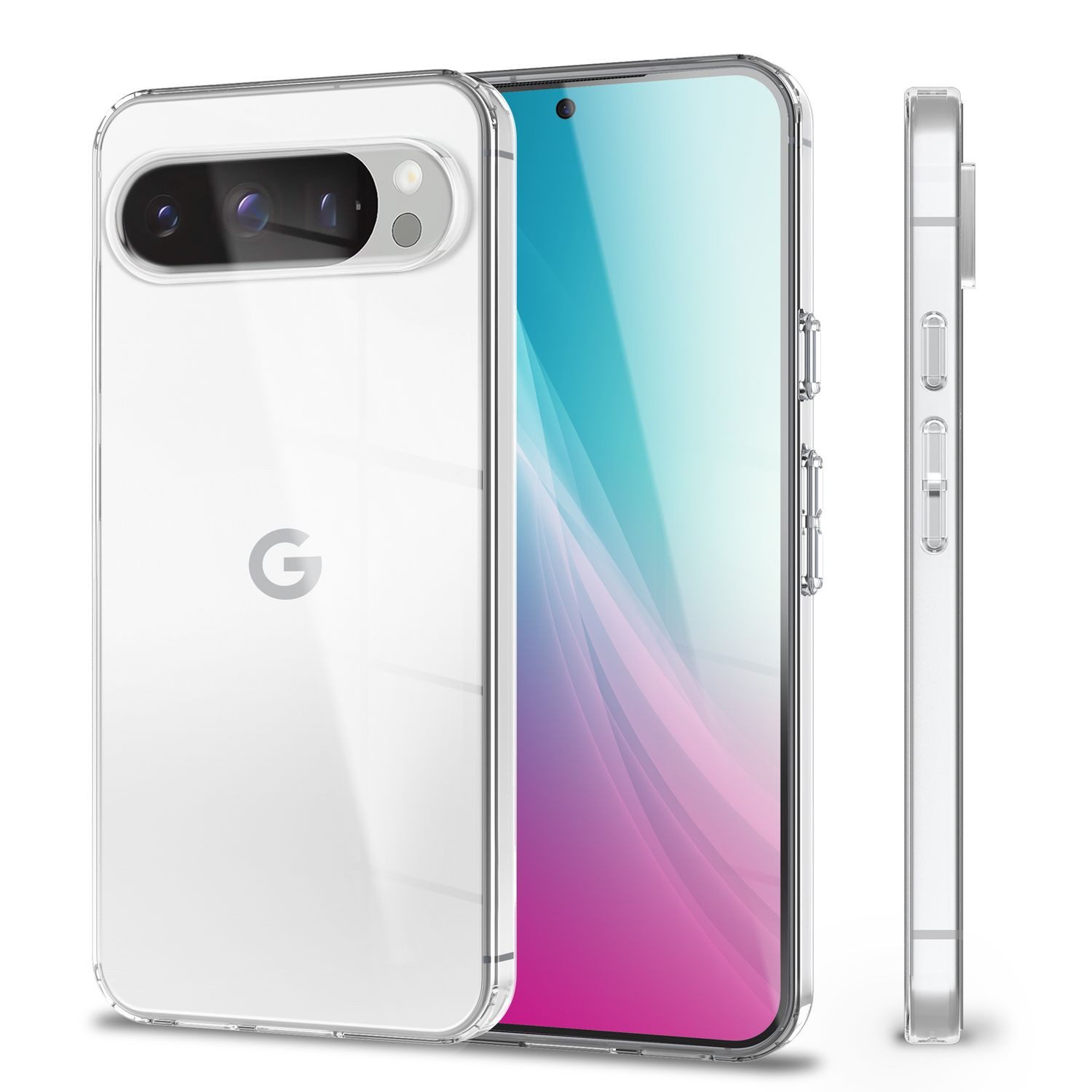 Nalia Smartphone-Hülle Google Pixel 9 Pro 16 cm (6,3 Zoll), GLAZE Case - Transparentes Silikon, Anti-Watermark & Schlank
