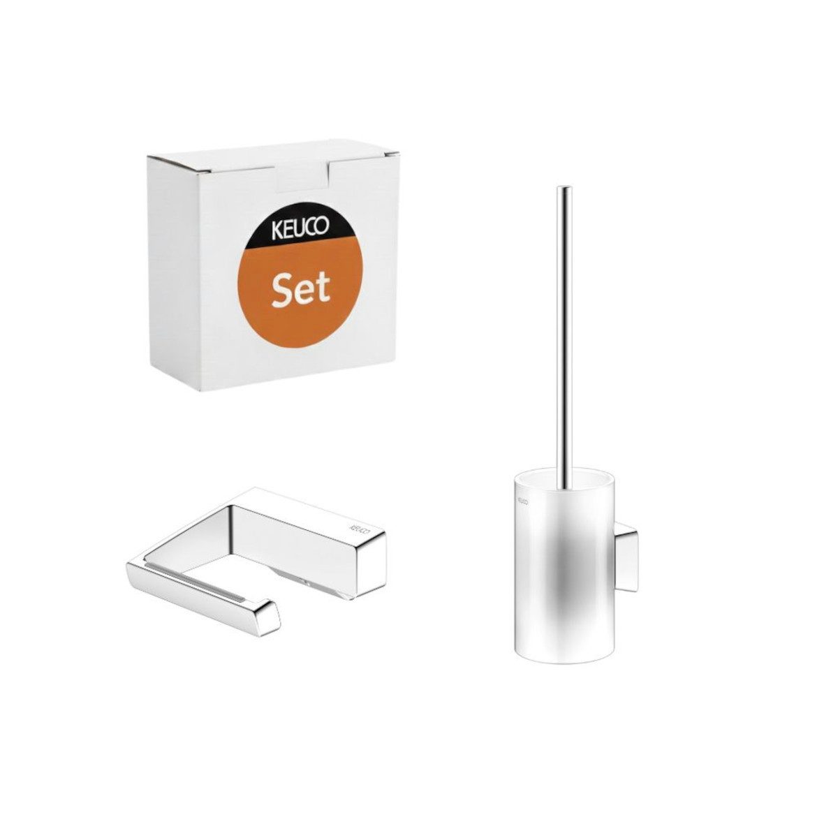 Keuco WC-Garnitur Rose aus Toilettenpapierhalter und WC-Bürstengarnitur, (Set), Metall verchromt, Made in Germany, zum Kleben oder Schrauben