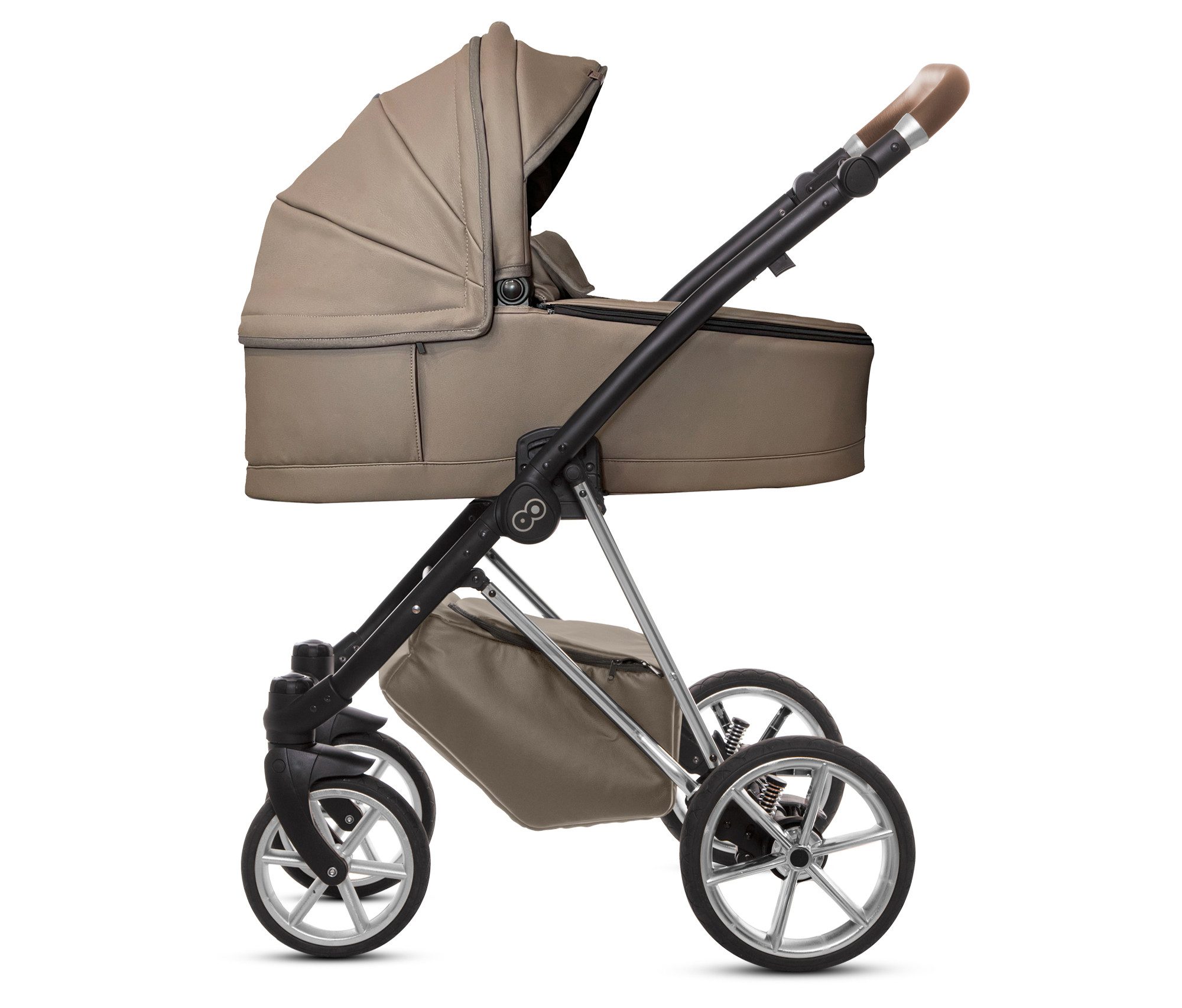 TPFFamily Kombi-Kinderwagen 2in1 Musse Royal, Baby Buggy Babywanne 5-Punkt-Sicherheitsgurt, Zubehör-Set Kinderwagen 2 in 1 Kunstleder Grau, Gestell Silber