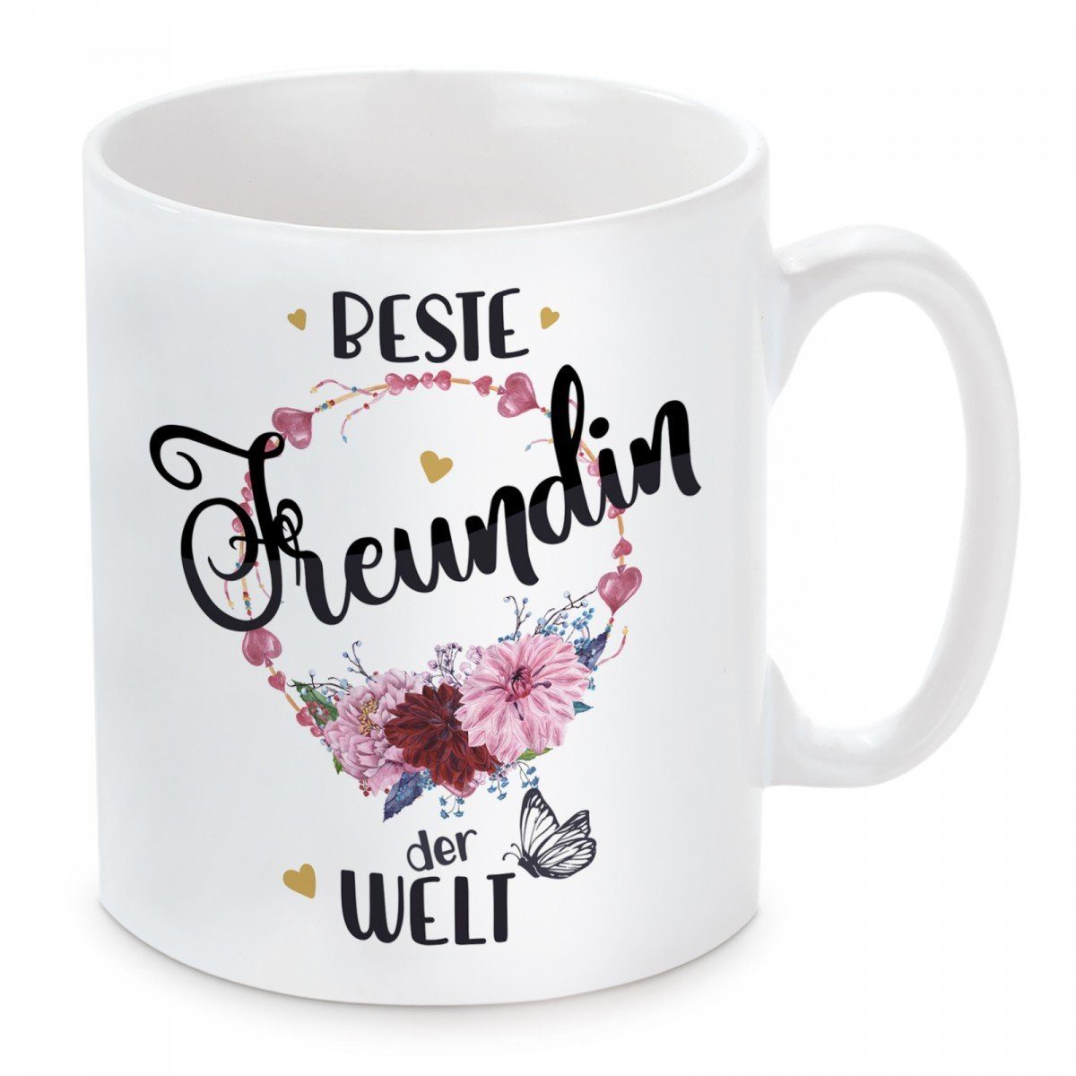 Herzbotschaft Tasse Kaffeebecher mit Motiv Beste Freundin der Welt, Keramik, Kaffeetasse spülmaschinenfest und mikrowellengeeignet