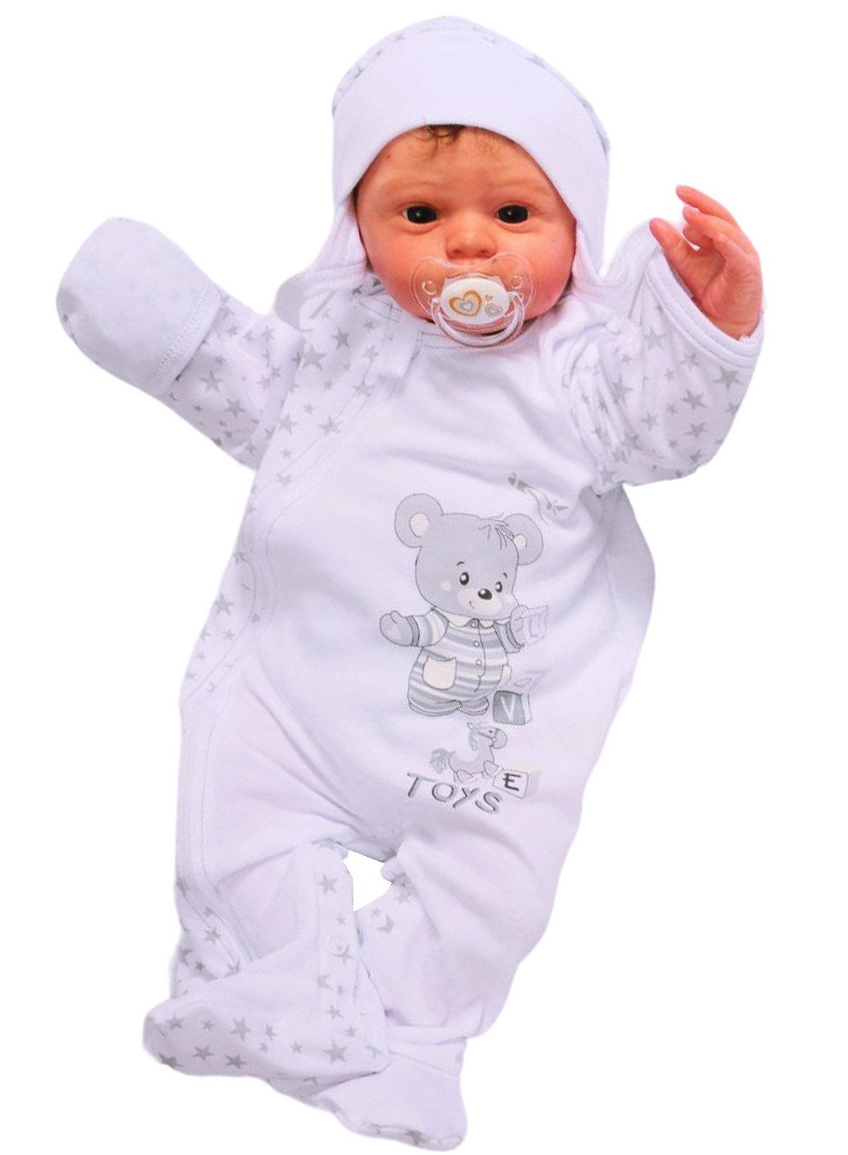 La Bortini Strampler Baby Set Schlafoverall und Mütze Overall mit Reißverschluss (Schlafanzug und Mütze) aus reiner Baumwolle, Erstlingsset, für Neugeborene