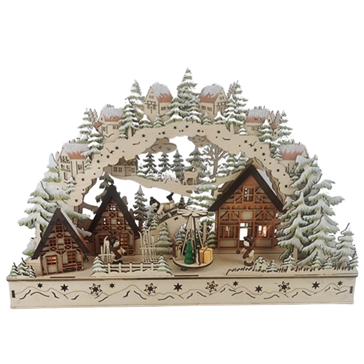 Wohnando Weihnachtsdorf Schwibbogen aus Holz mit 15LED's, Marktszene Winterdorf, Weihnachten