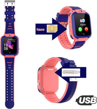 PTHTECHUS Smartwatch (1,44 Zoll, iOS und Android), GPS Telefon für Kinder LED Digitalkamera Uhr Support Spiel Wecker Uhr