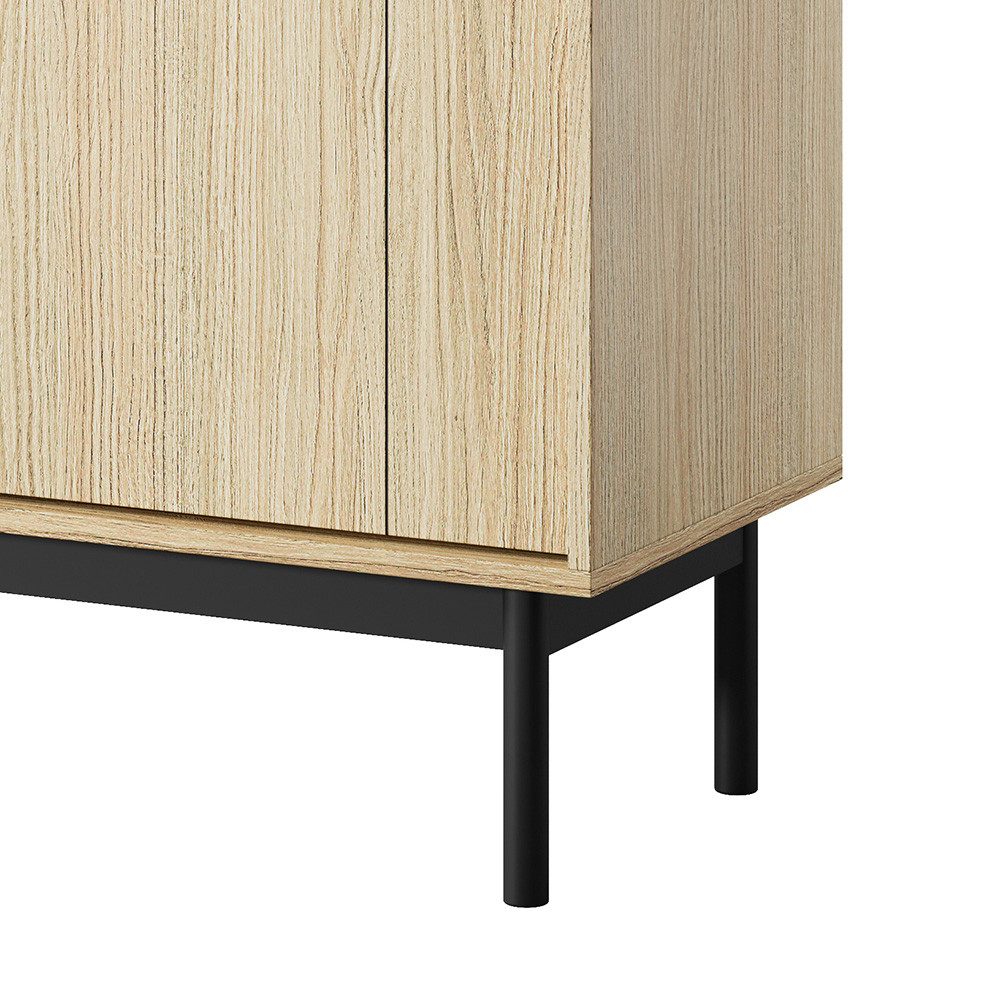 Lomadox Vitrine JANTAR-160 in Eiche, schwarzen Holzfüßen, gefräste Front, 103,5 cm breit