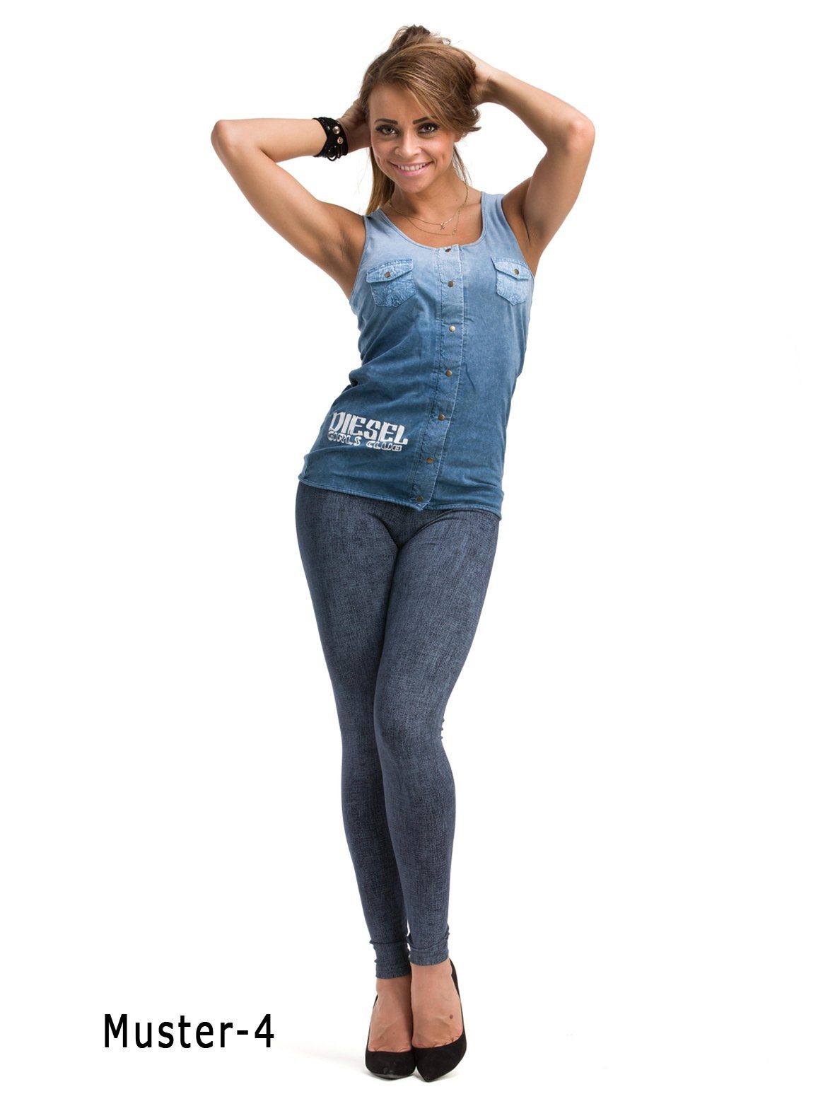 Leggings Muster Leggings lang hoher Bund Hose gekämmte Baumwolle Damen