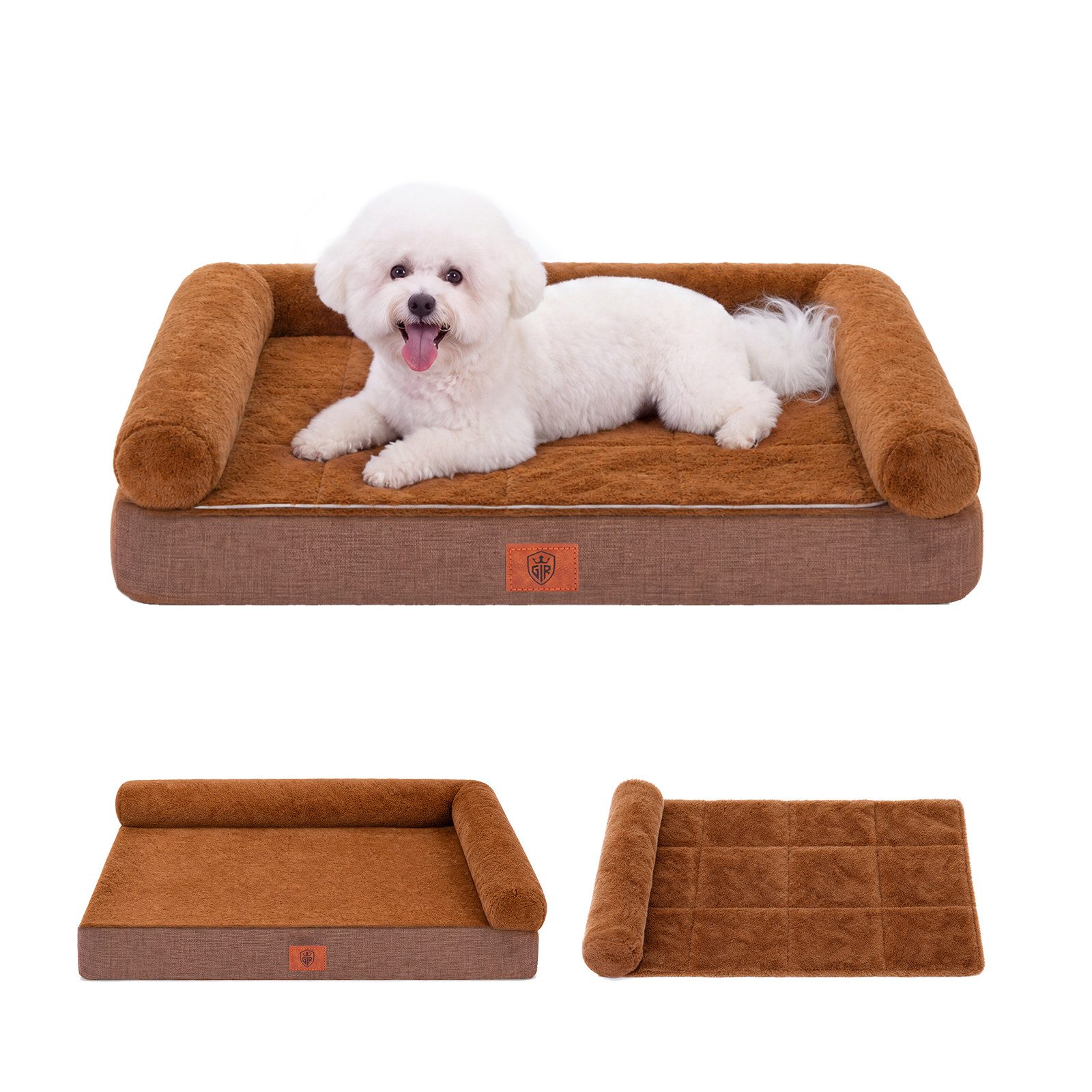 GTPLAYER Tierbett Premium Hundebett mit Druckentlastung, Wasserdicht Waschbar, 2-in-1-Kühl-/Heizunterlage, abnehmbaren Kissen