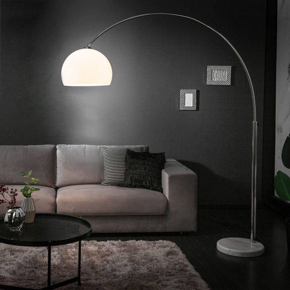 cagü Bogenlampen Design Bogenlampe LUXX Weiß mit Marmorfuß Weiß inkl. Dimmer 175-205cm, Ein-/Ausschalter, ohne Leuchtmittel, E27
