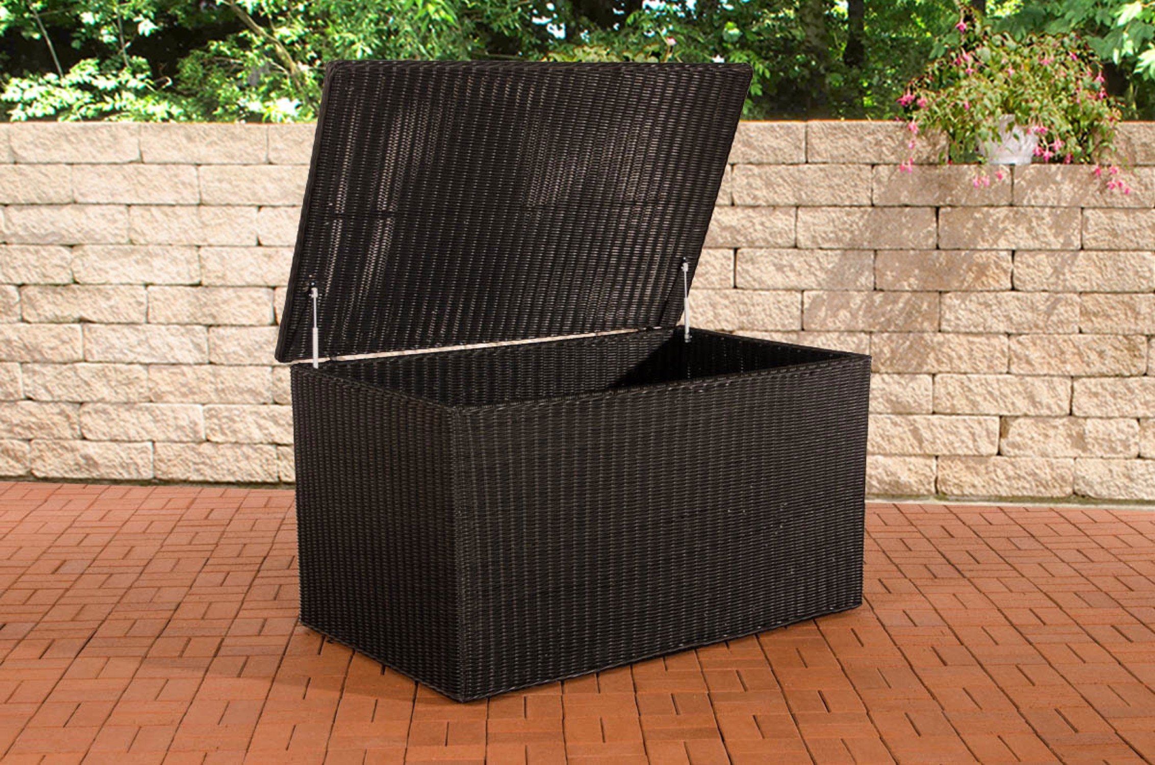 TPFGarden Auflagenbox Sunny XXL 5mm - aus UV-beständigem Polyrattan und Aluminium-Gestell (Aufbewahrungsbox Garten - Gartentruhe Rattan, Gartenbox mit 2 hochwertigen Gasliftdämpfer), Maße: Volumen 937 Liter - Außenmaße: (TxBxH): 86 x 156 x 98cm