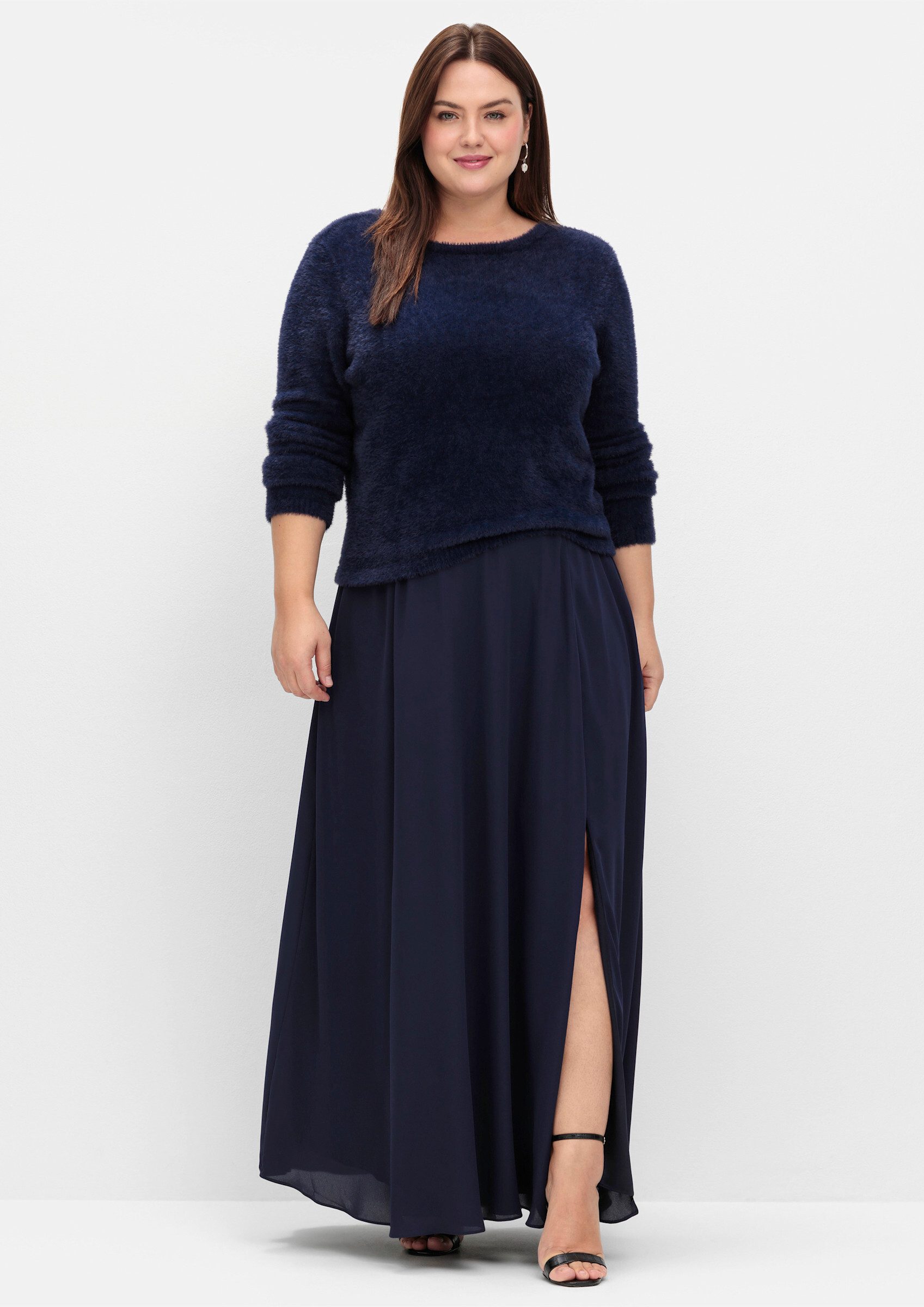 Sheego Strickpullover Pullover . mit tiefem V-Ausschnitt hinten günstig online kaufen