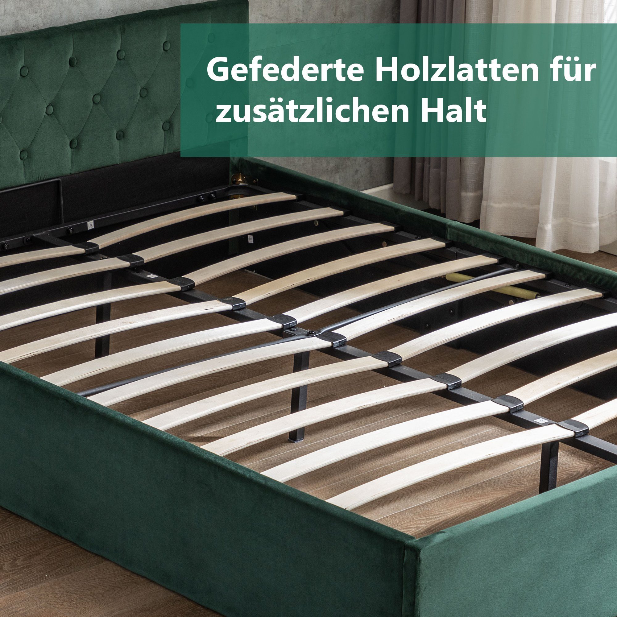 Boxspringbett (Polsterbett), Hydraulisches Doppelbett 140x200 cm mit Knopfheftung