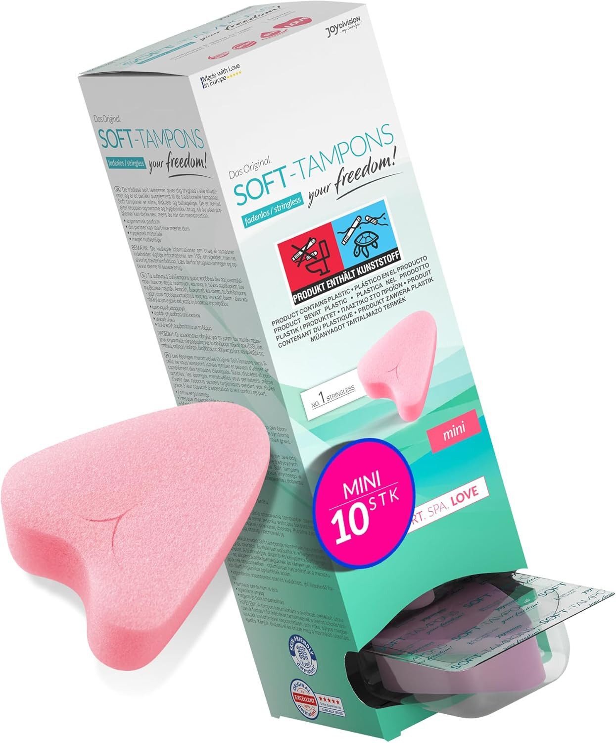 JOYDIVISION Tampons das Original, Soft Tampons, Fadenlose Freiheit, Mini Gr., 10-St., ohne Rückholfaden für Alltag, Sport und Spa