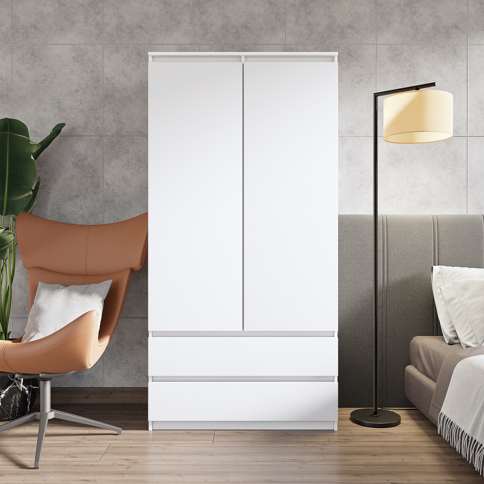 Furnica Kleiderschrank Garderobenschrank, 2 Türen und 2 Schubladen H180 x B90 x T50cm