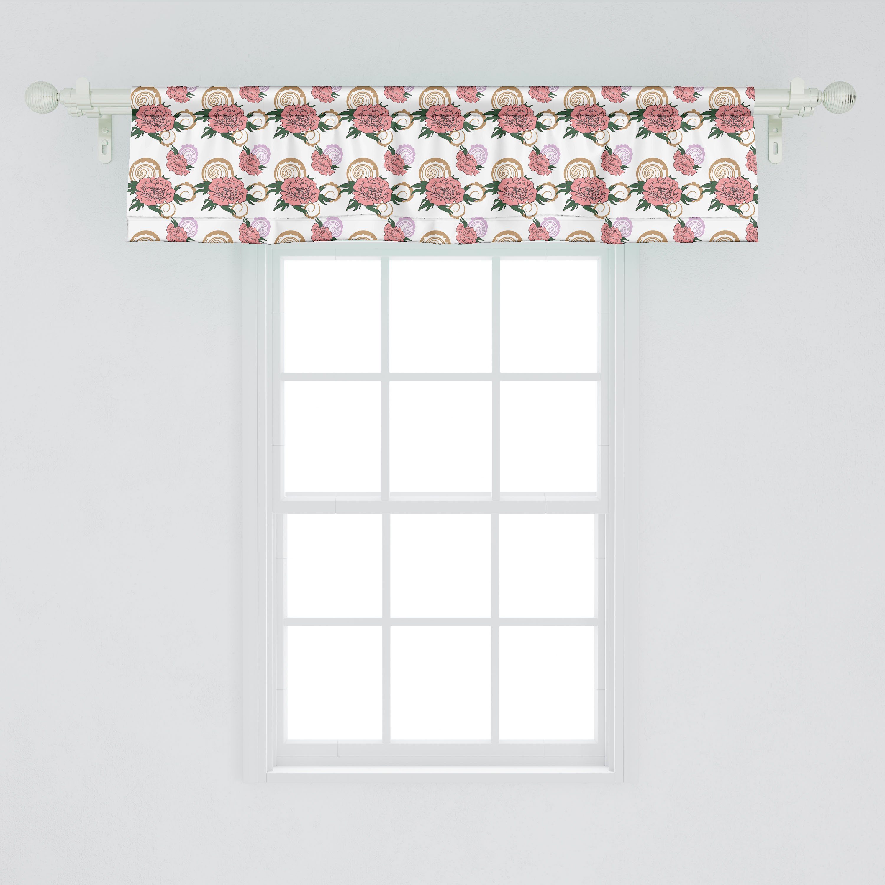 Scheibengardine Vorhang Entwurf mit Pfingstrosen Stangentasche, Romantischer Schlafzimmer für Blumen Dekor Volant Abakuhaus, Microfaser, Küche