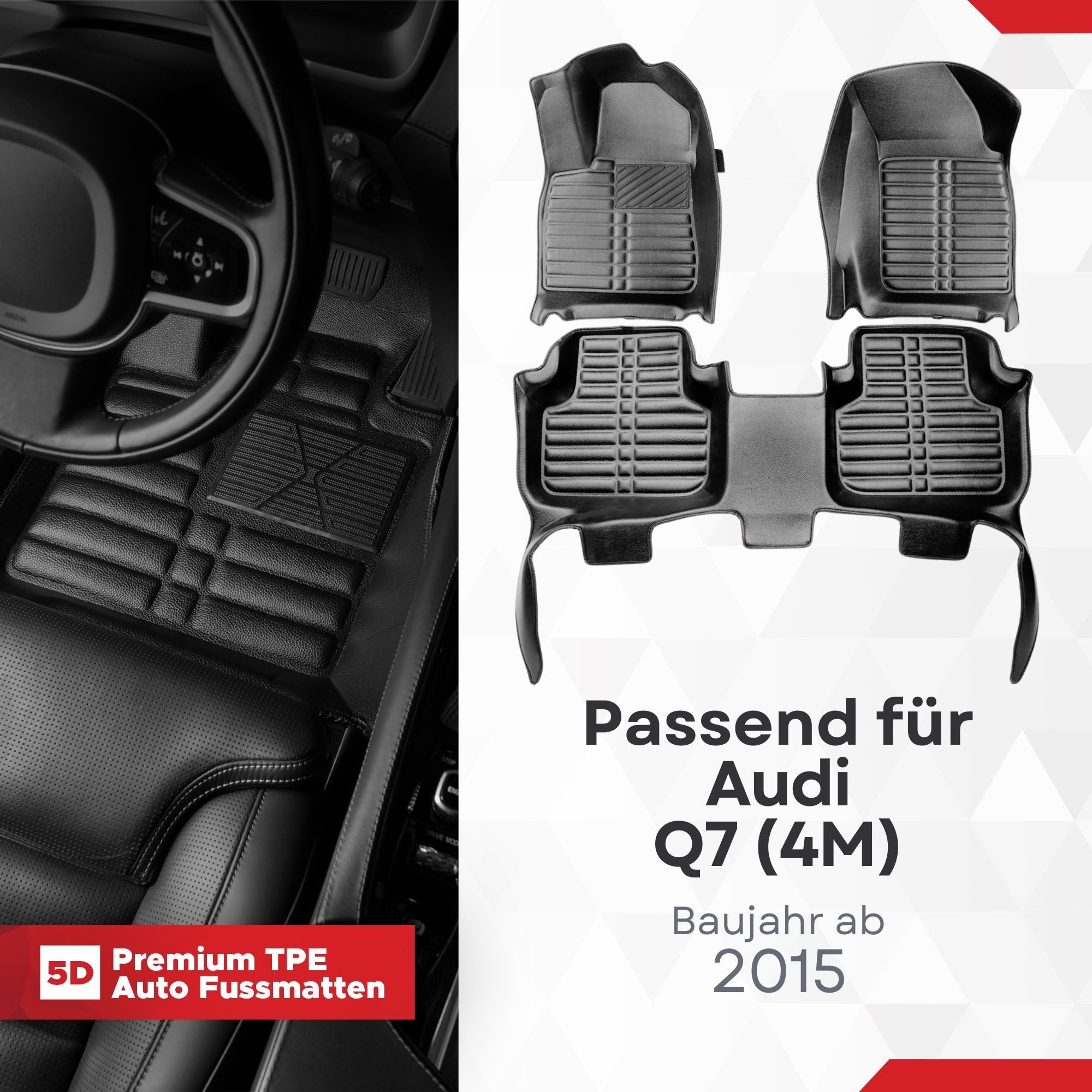 fussmattenprofi.com Auto-Fußmatte 5D Premium Auto Fußmatten TPE Set passend für Audi Q7 (4M) ab 2015 (1 St), für Audi Audi Q7