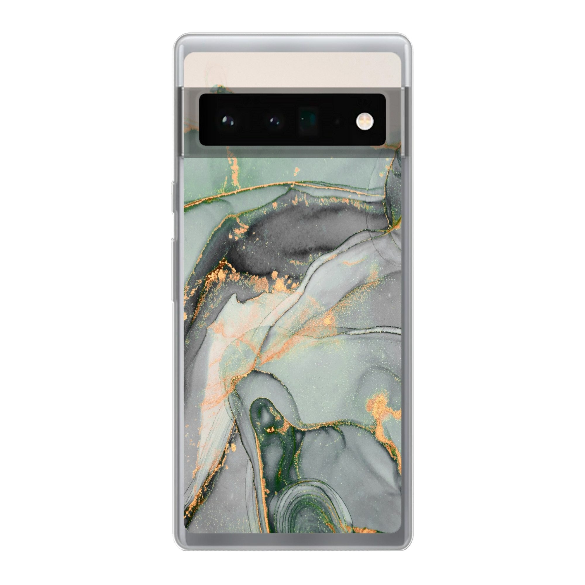 MuchoWow Handyhülle für Google Pixel 6 Pro Gold - Marmor - Grün - Luxus - Glitzer - Marmor, Handy Case, Silikon, Bumper Case Dünn