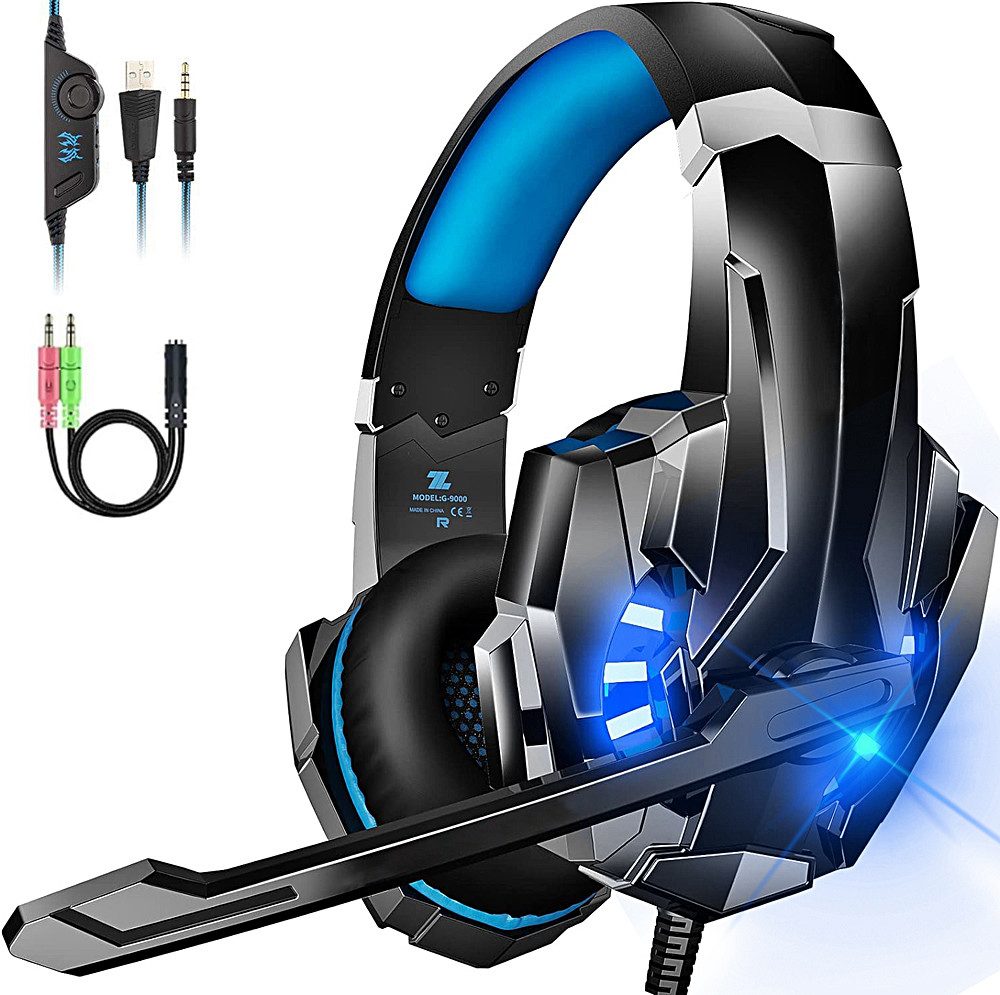 MOPUEA Gaming-Headset Over-Ear-Kopfhörer Headset für Spiele Over-Ear-Kopfhörer (Headset ist flexibel und kann gedreht werden,einstellbares Kopfband, Geräuschisolierung, Stereo Surround Sound, für PS4 PS5 PC Xbox Series Gaming-Headset)
