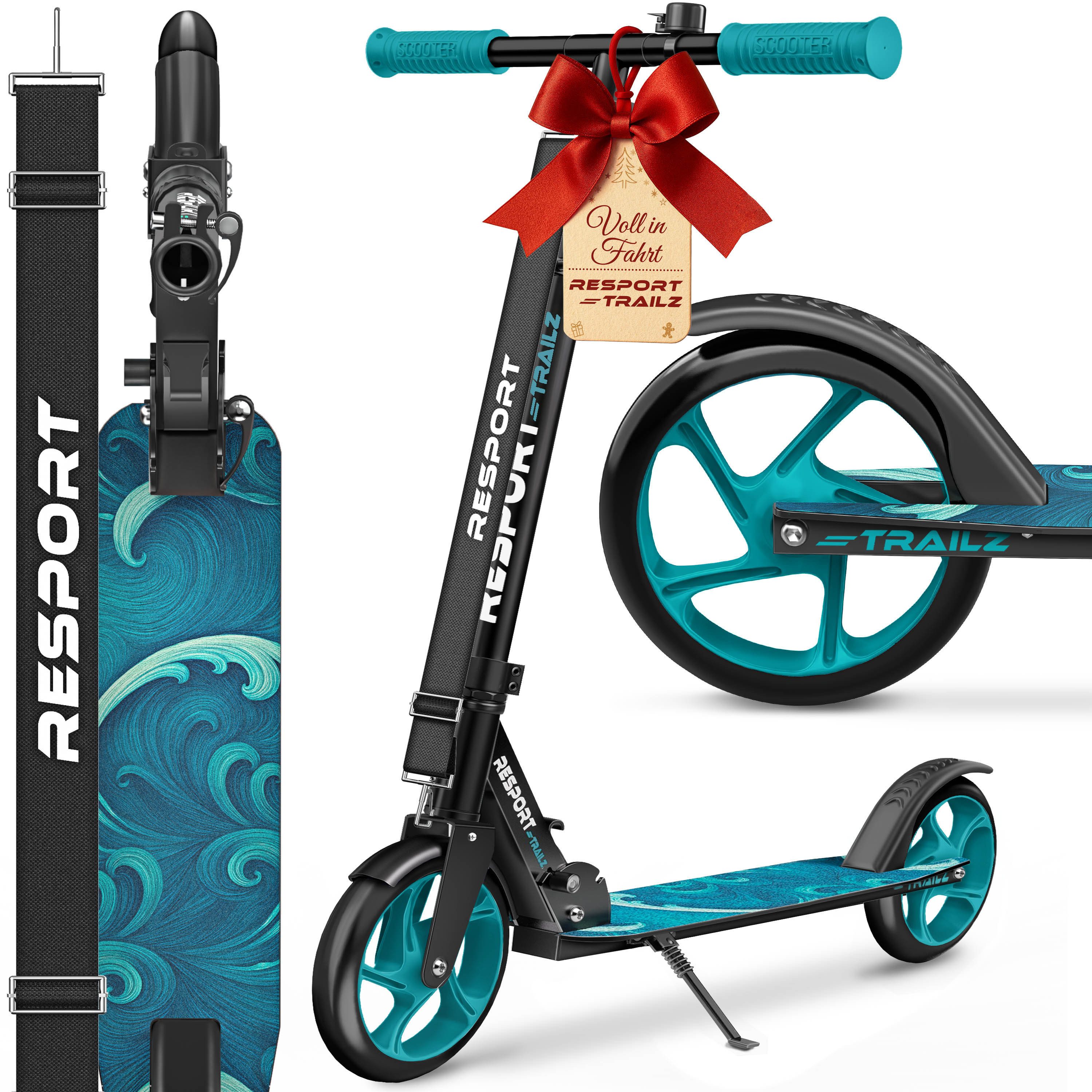 RE:SPORT Cityroller RE:SPORT® Trailz Cityroller Scooter inkl. Tragegurt und Klingel 200mm, (Scooter höhenverstellbar & klappbar, Kinderroller große Räder Kickscooter Kickroller), Cityroller für Kinder & Erwachsene mit LED, Klingel & Tragegurt