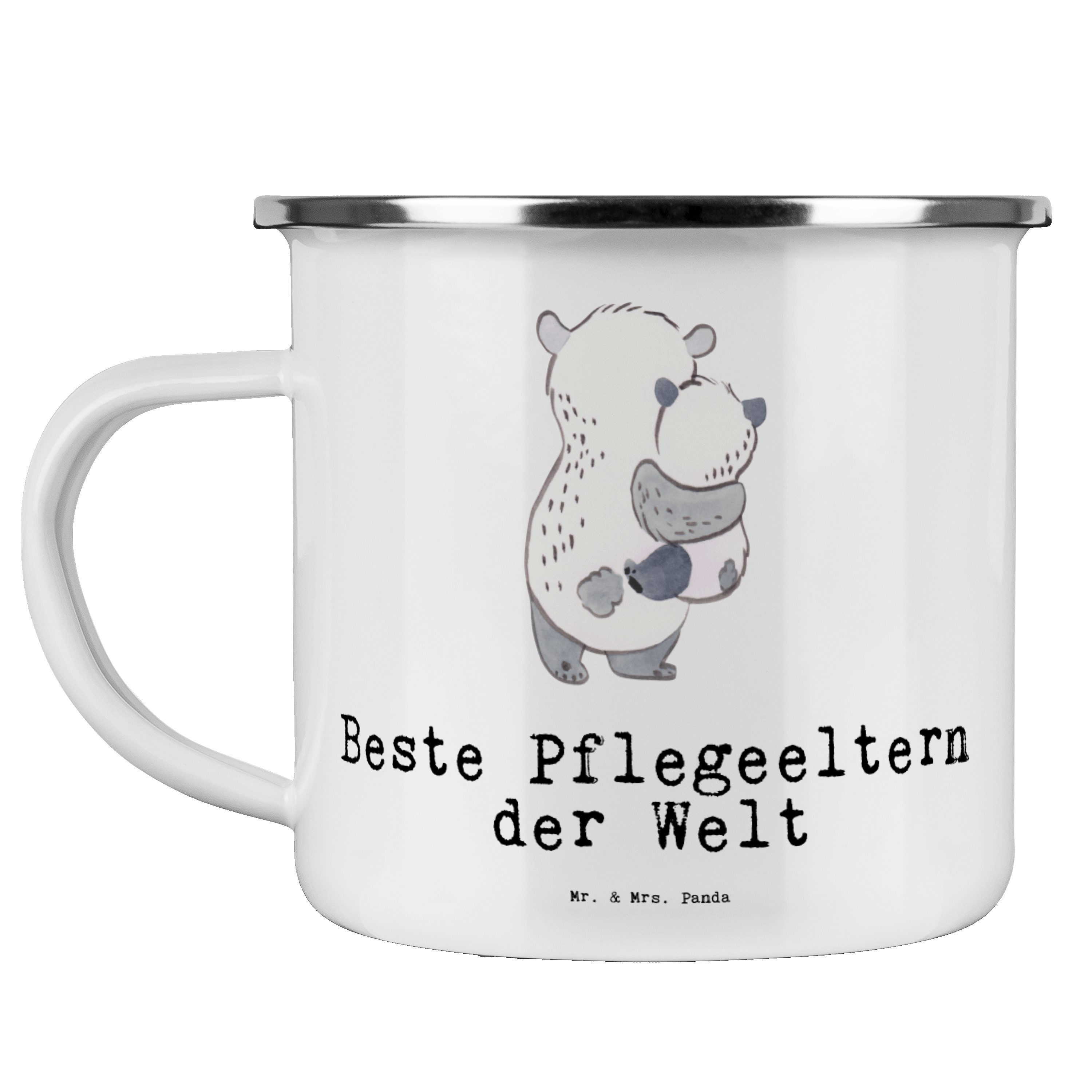 Mr. & Mrs. Panda Becher Panda Beste Pflegeeltern der Welt - Weiß - Geschenk, Freude machen, K, Emaille