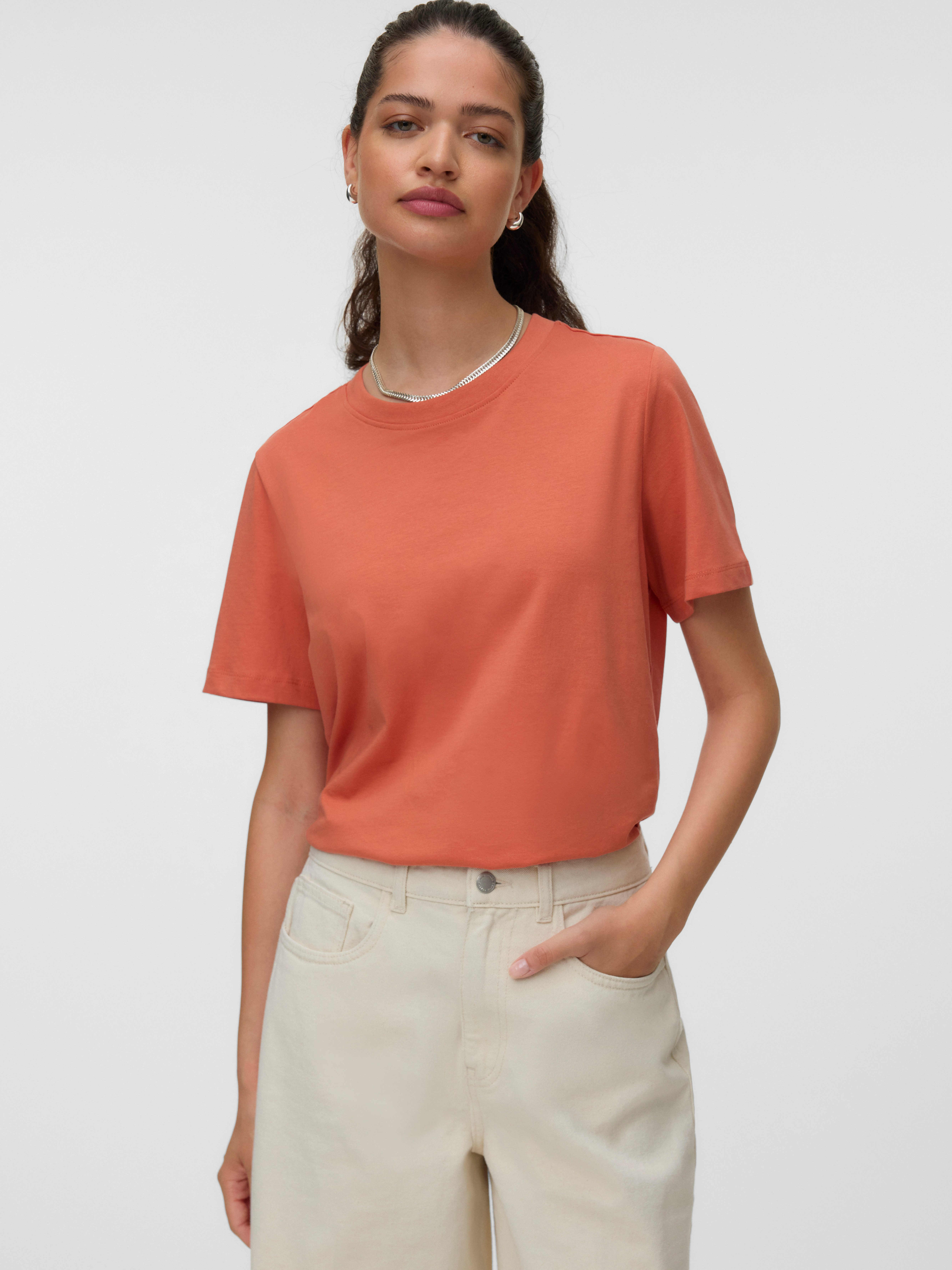 Vero Moda Kurzarmshirt VMPAULINA SS T-SHIRT GA JRS NOOS Baumwolle, regular fit