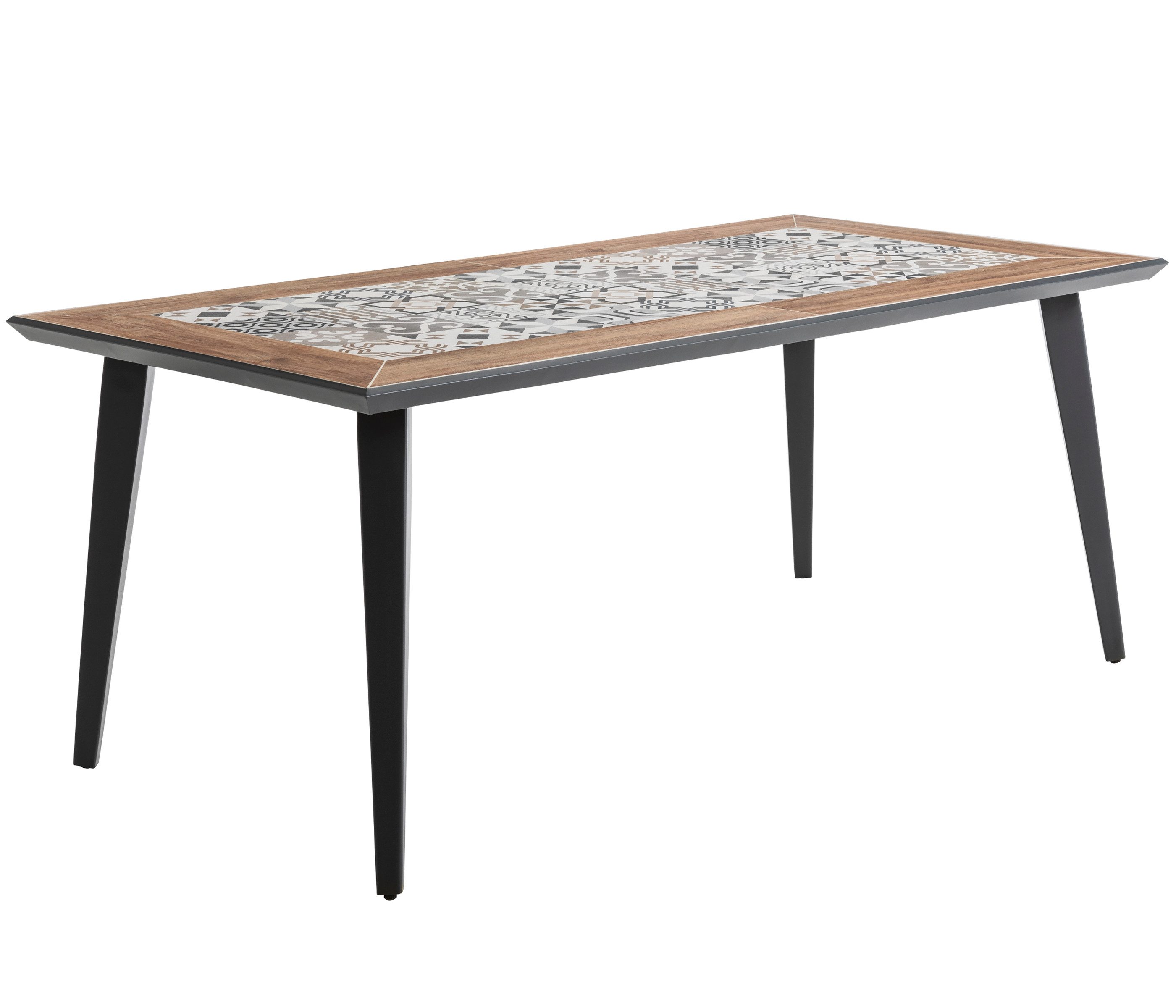 Dehner Gartentisch Lissabon, 6 Sitzplätze, 178.5 x 74 x 88.5 cm, Aluminium / Keramik, mit mediterranem Mosaik auf der Tischplatte