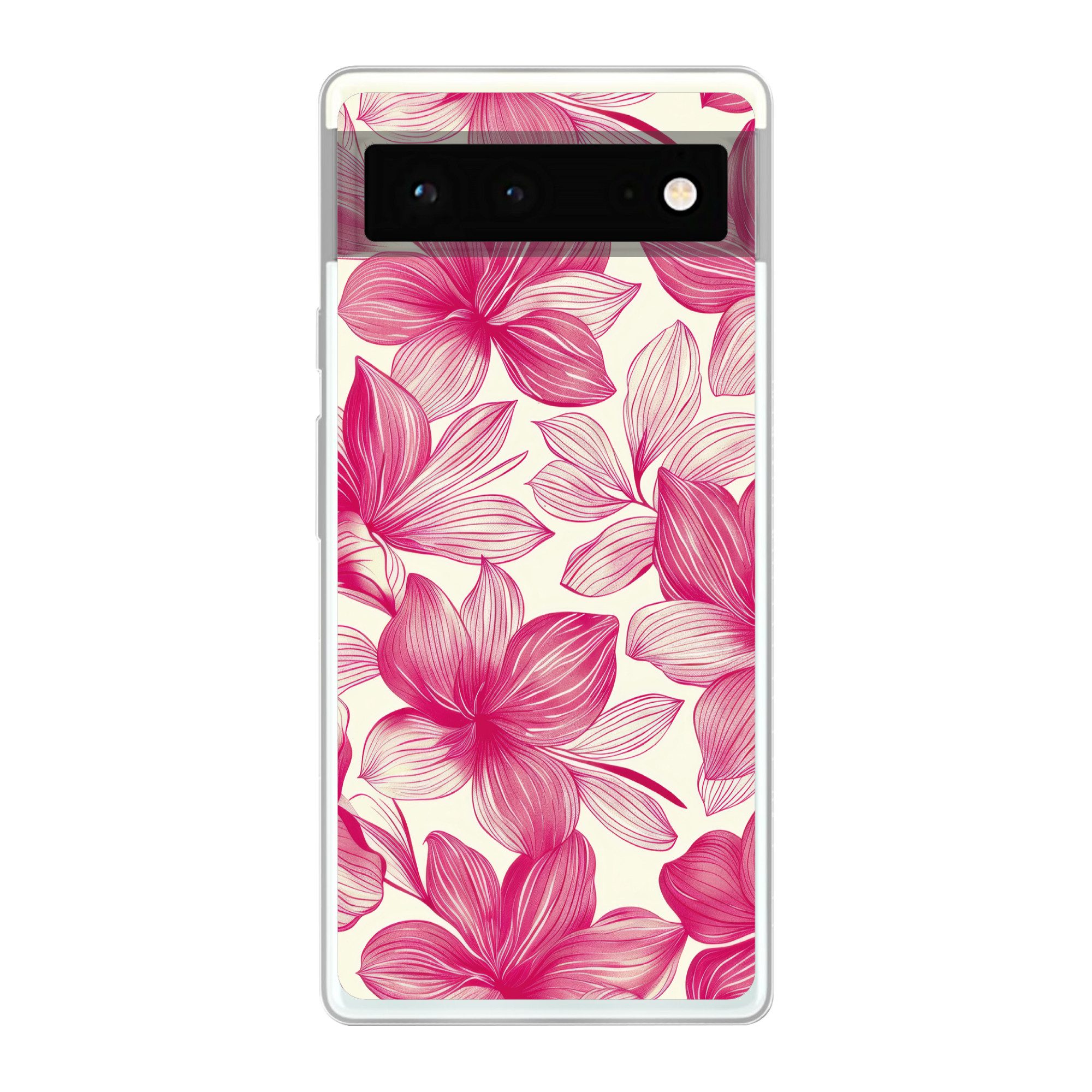 MuchoWow Handyhülle für Google Pixel 6 Blumen - Muster - Rosa - Weiß, Handy Case, Silikon, Bumper Case Dünn