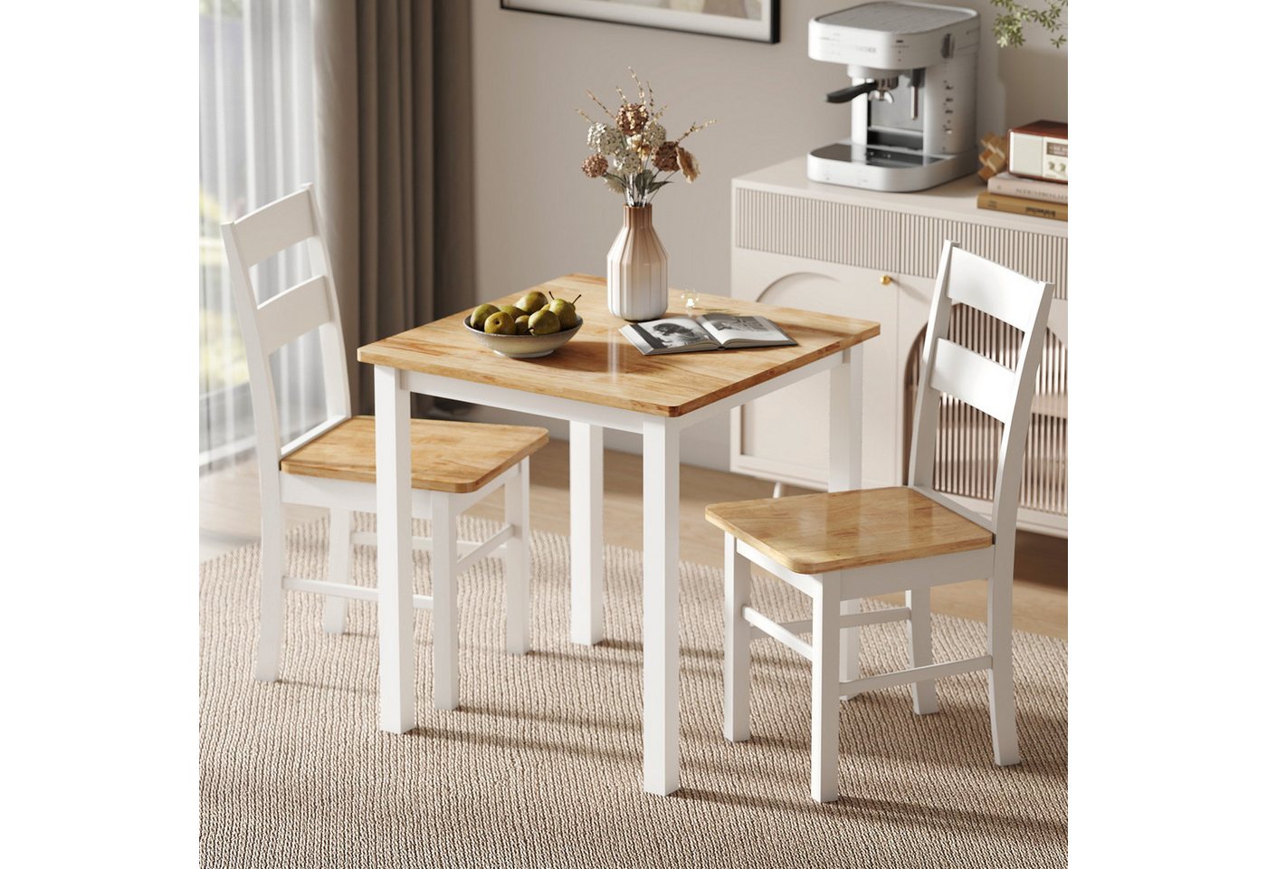 HOMCOM Esszimmerstuhl Esszimmerstühle Set Küchenstuhl mit Rückenlehne Wohnzimmerstuhl (Armlose Stühle, 2 St), aus Holz für Esstisch, Eiche