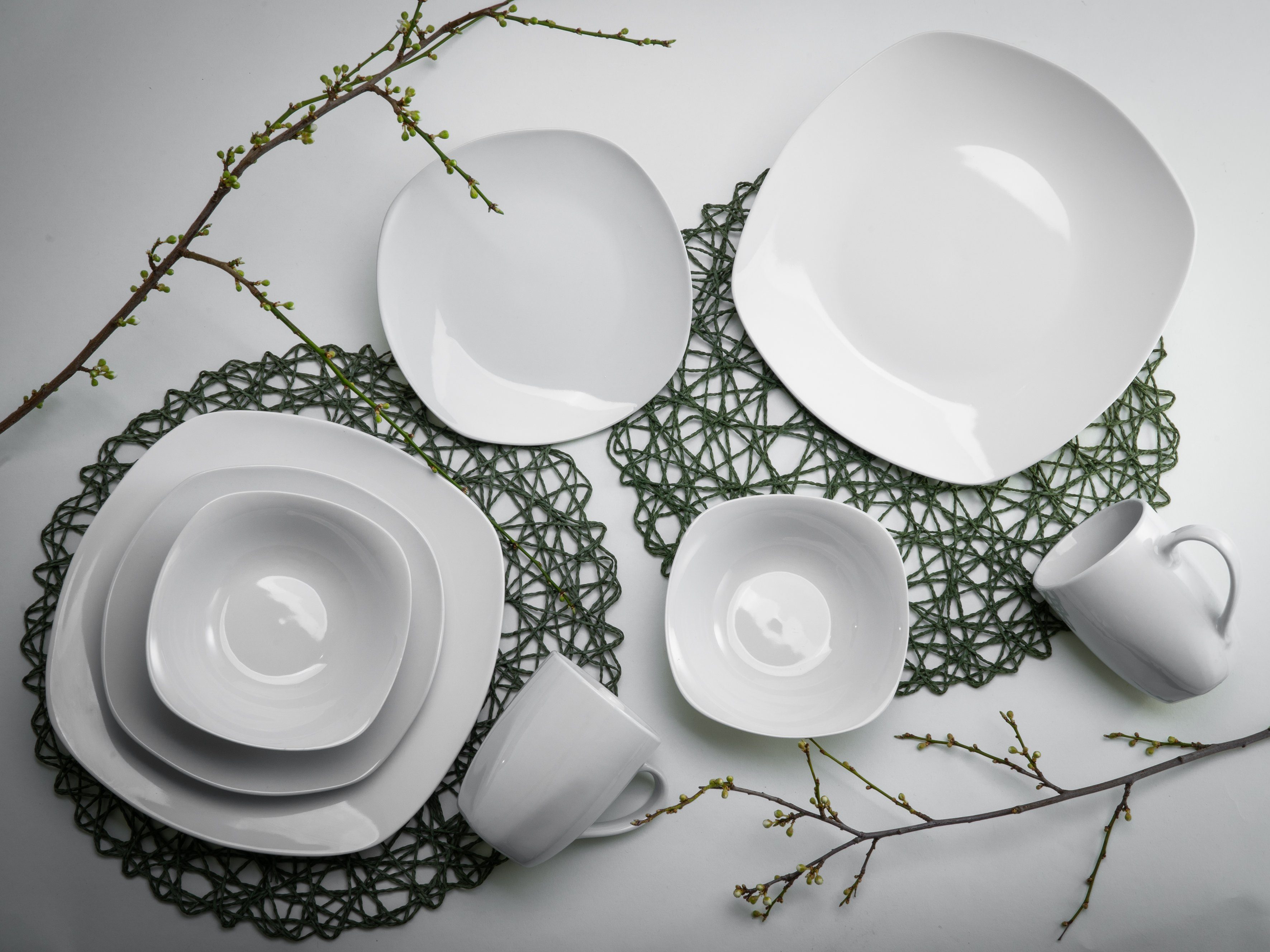 CreaTable Kombiservice Geschirr-Set Square (16-tlg), 4 Personen, Porzellan, Service, weiß, 16 Teile, für 4 Personen