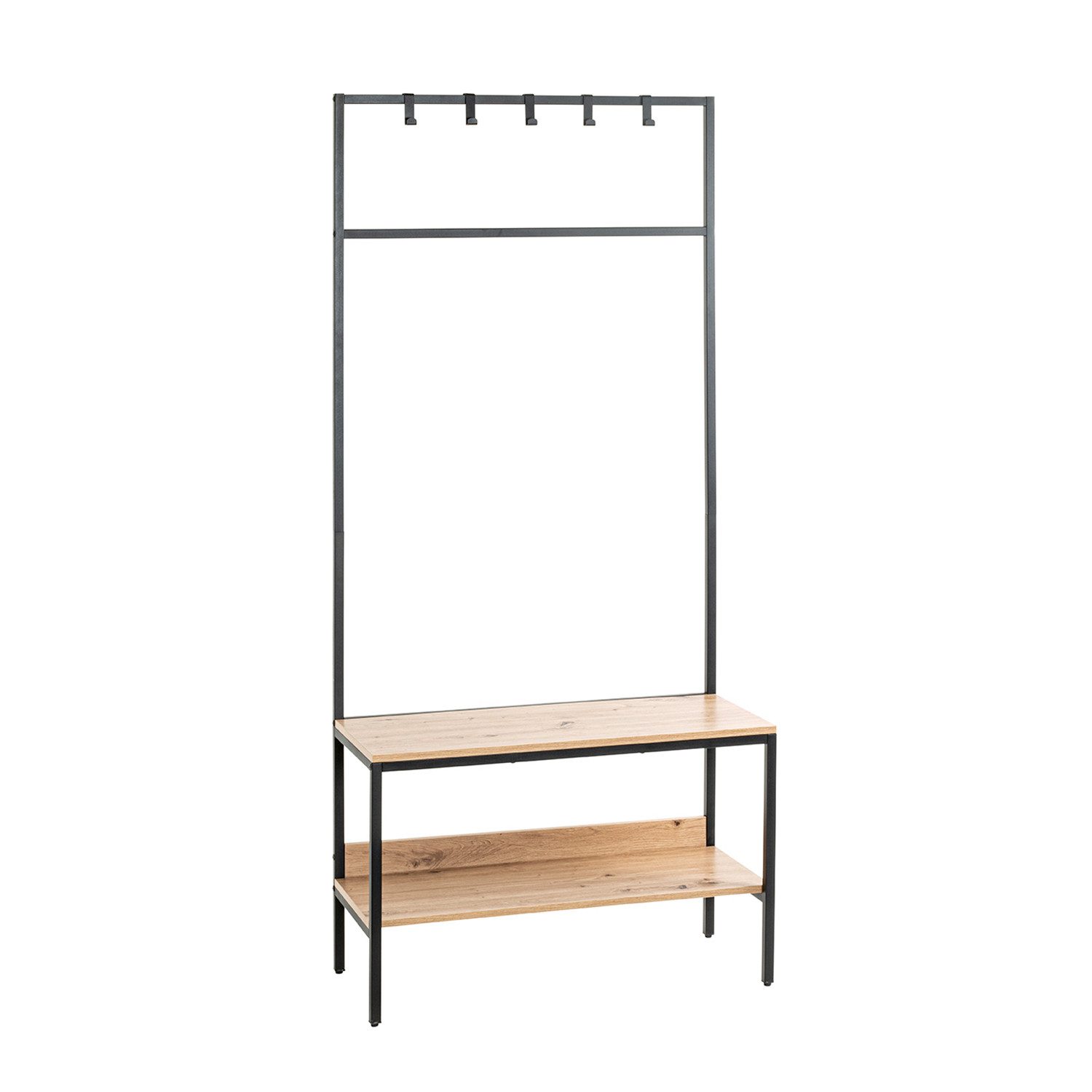 HAKU Kleiderständer BERGEN Garderobe - eiche-schwarz - MDF, Metall - H. 180cm x B. 80cm, (1xStandgarderobe, Hakenständer - Aufhängeständer), Kleiderständer - Mantelständer - Jackenständer