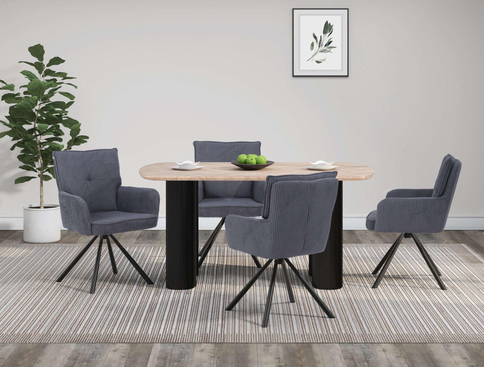 OTTO home Esstisch Bessonville, Tischplatte in Fischgrätoptik, Beine mit Rillenstruktur, Höhe 76 cm