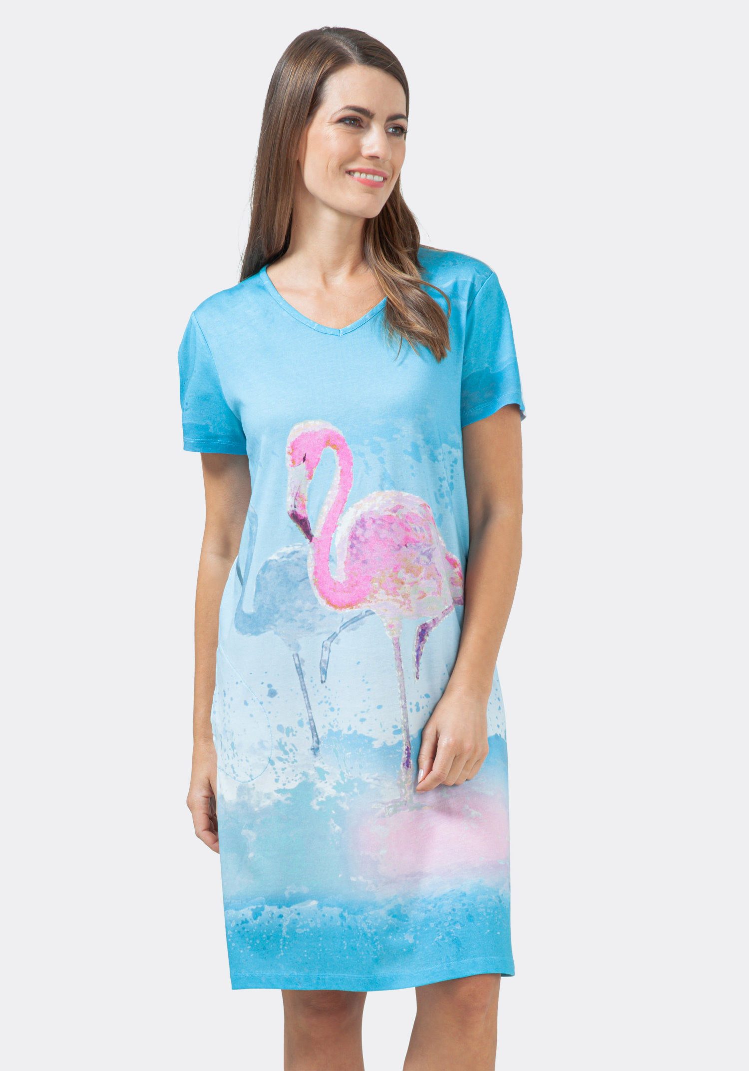 Hajo Nachthemd Damen Schlafshirt Flamingo (1-tlg) Modisches Design