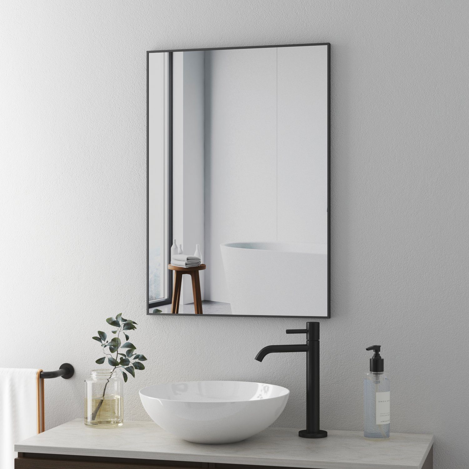 Boromal Badspiegel Wandspiegel Spiegel Schwarz 100x60 günstig online kaufen