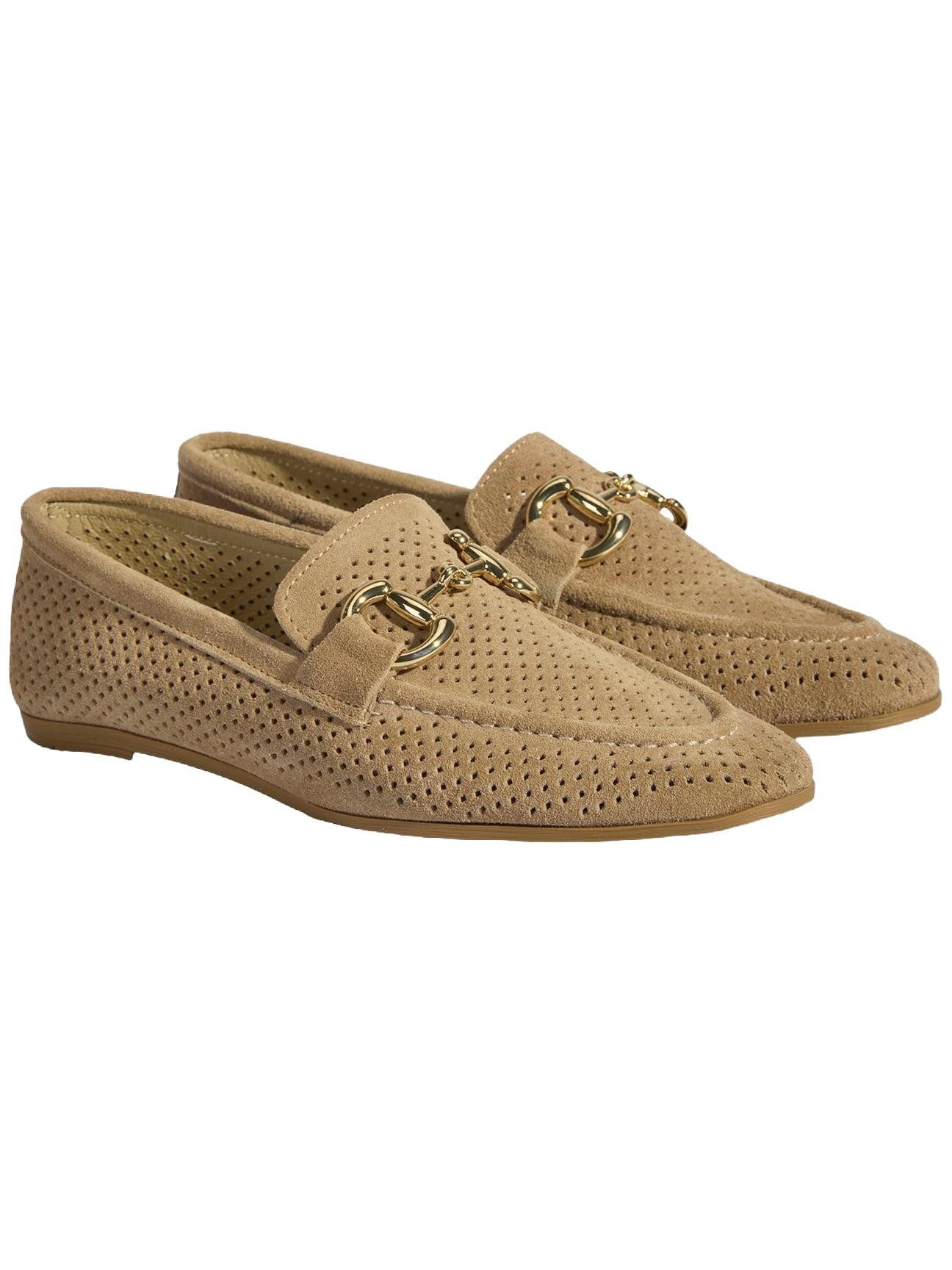 Damen-Slipper aus Wildleder – Atmungsaktives Lederfutter, flacher Abs Loafer