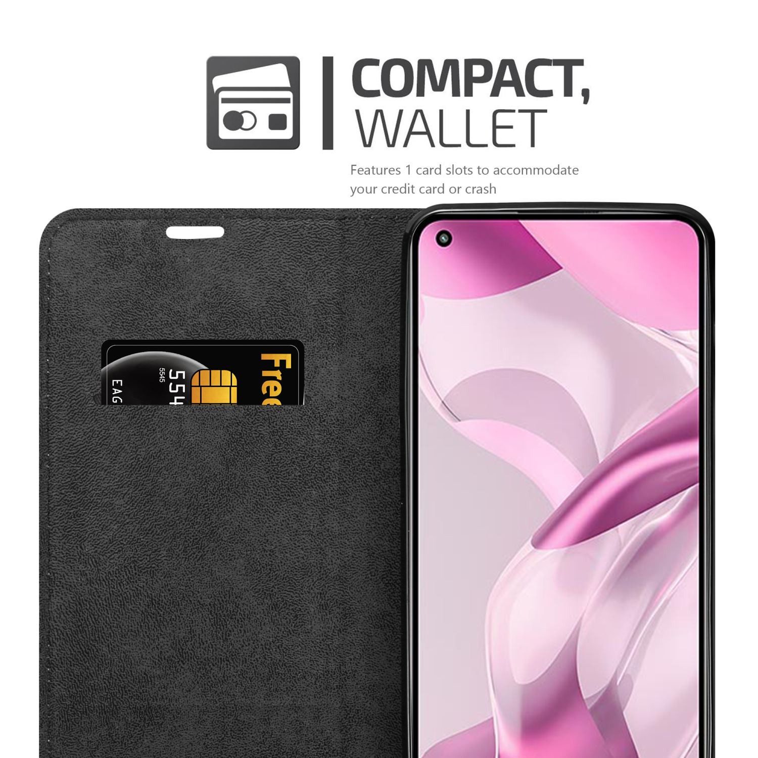 Cadorabo Handyhülle für Xiaomi Mi 11 LITE (4G / 5G) / 11 LITE NE Hülle Xiaomi Mi 11 LITE (4G / 5G) / 11 LITE NE, Hülle Schutzhülle mit Standfunktion, Magnetverschluss und Kartenfach