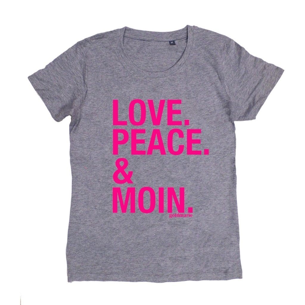 goldmarie T-Shirt LOVE PEACE MOIN pink grau mit Rundhalsausschnitt (1-tlg) mit Frontprint