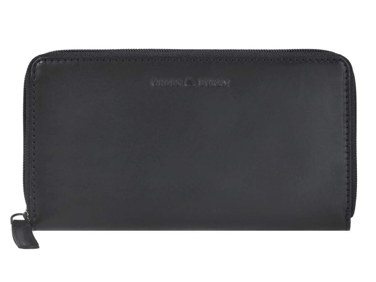 Greenburry Geldbörse "Pure Black" Leder, Portemonnaie lang, groß mit 11 Kartenfächern, für Damen, RFID Schutz