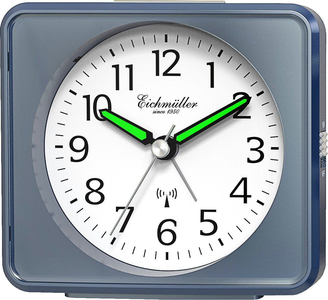 Eichmüller Funkwecker 9892-03 – Präziser blauer Wecker mit ansteigendem Weckton, sehr gut ablesbar
