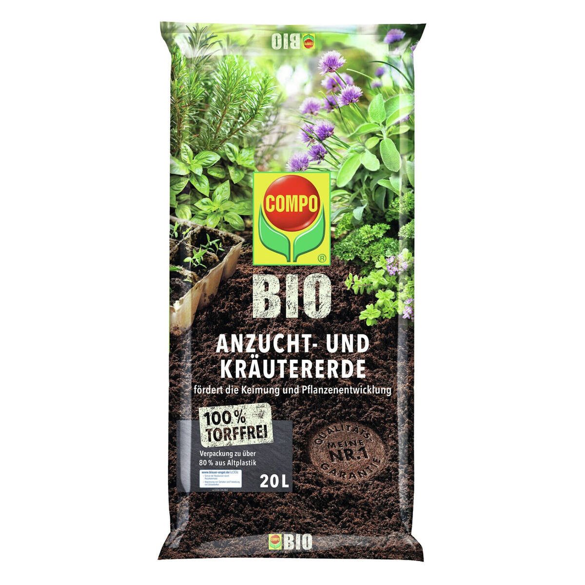 Compo Anzucht- und Kräutererde Anzucht- und Kräutererde, (Einzeln, im 20 Liter Sack), 100 % torffrei, lockere und luftige Struktur