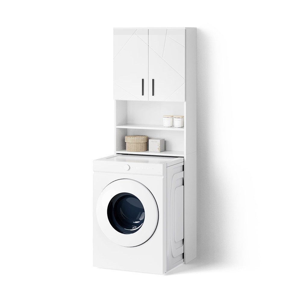 Livinity® Waschmaschinenumbauschrank Ronco, Weiß Hochglanz, 64 x 190.5 cm (1-St)