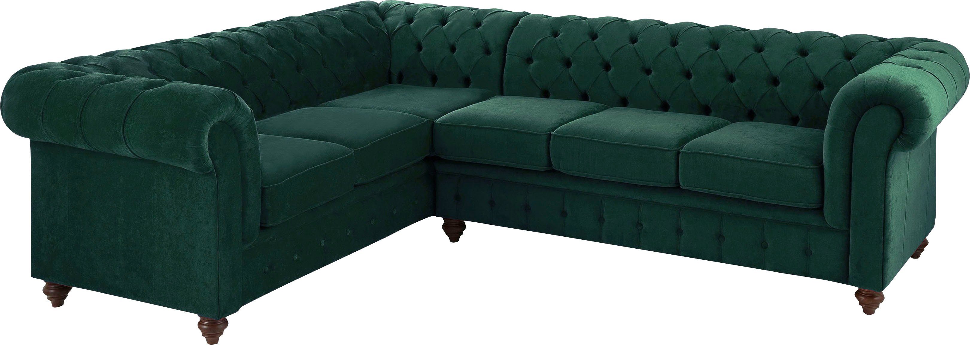 Home affaire Chesterfield-Sofa Duc Ecksofa L-Form, hochwertige Knopfheftung im Rücken, Samtoptik mit changierender Optik