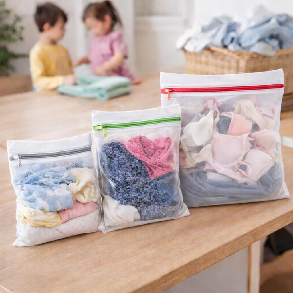 Everhomely® Wäschenetz 10x 3 Größen + Reißverschluss Wäschekorb Wäscheständer Wäschesammler,(10er Set, 10-St), 3 Verschiedene Größen
