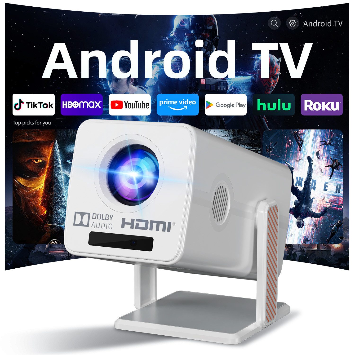 XNANO HM103 Projektor, Android 13, Full HD 1080P, 230 ANSI, WiFi, BT5.2 Mini-Beamer (230 lm, 1000:1, 1920 x 1080 px, Autofokus, Weltmeisterschaft jederzeit und überall anschauen)